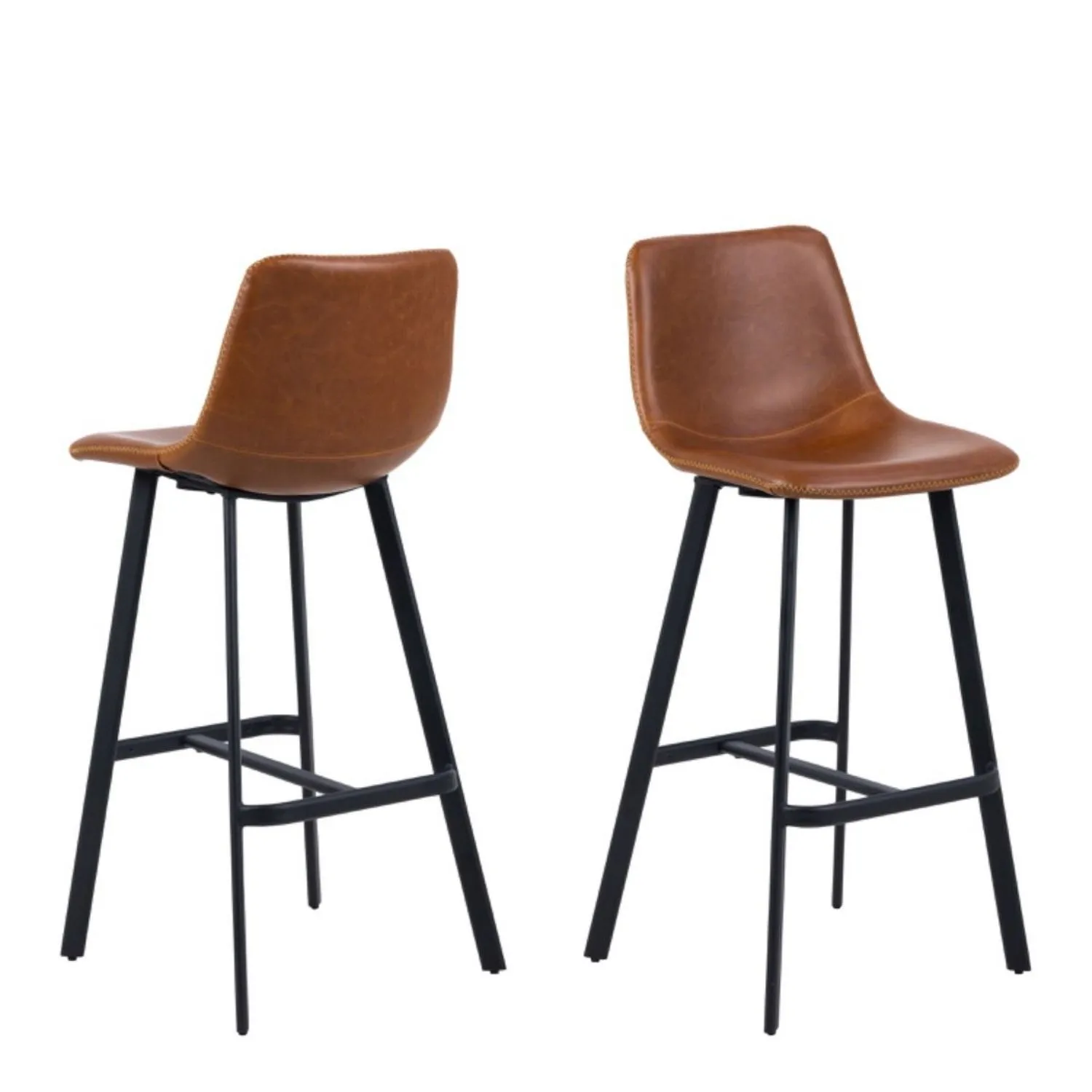 Set of 2 Oregon Brown Vintage Leather Bar Stools