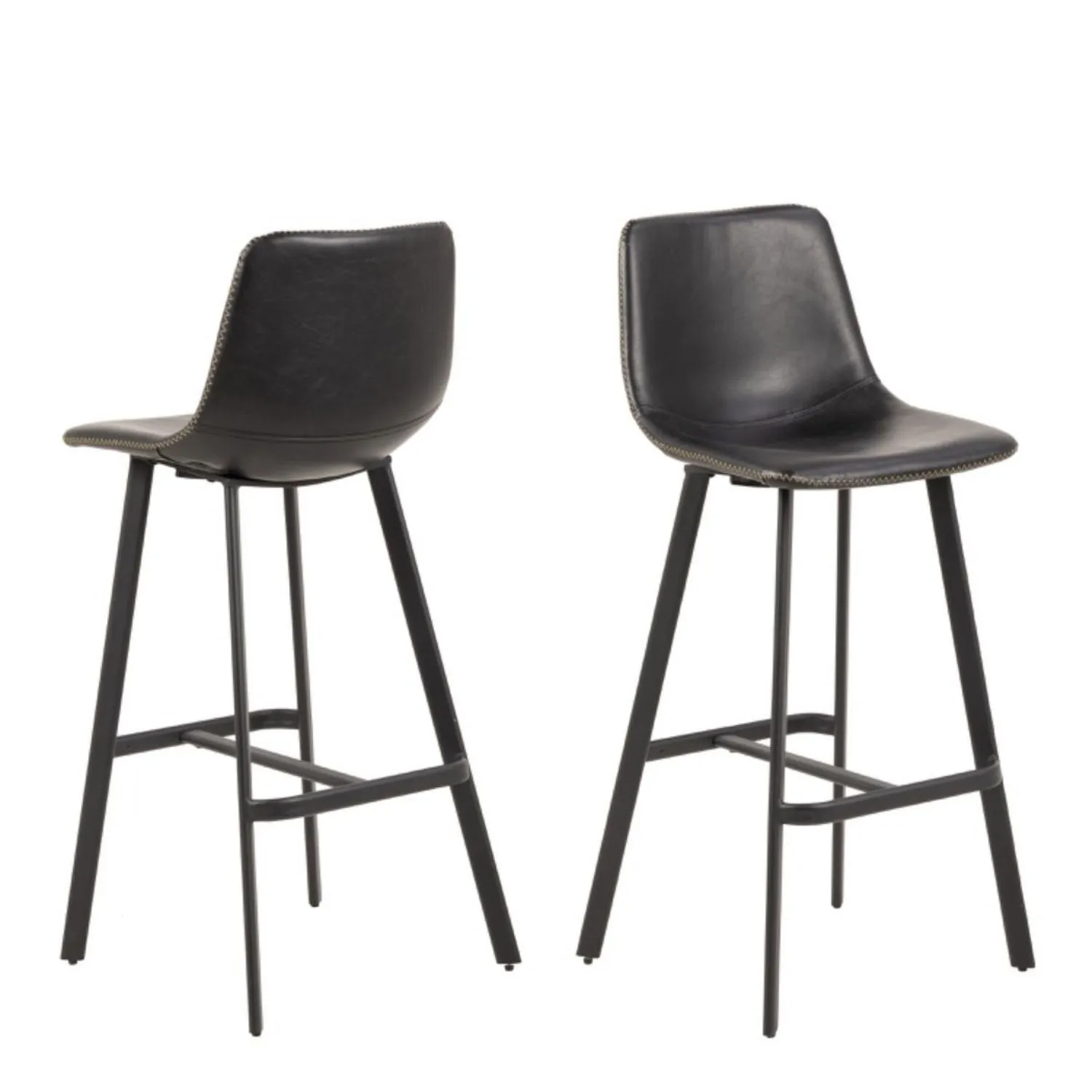 Set of 2 Oregon Black Vintage Leather Bar Stools