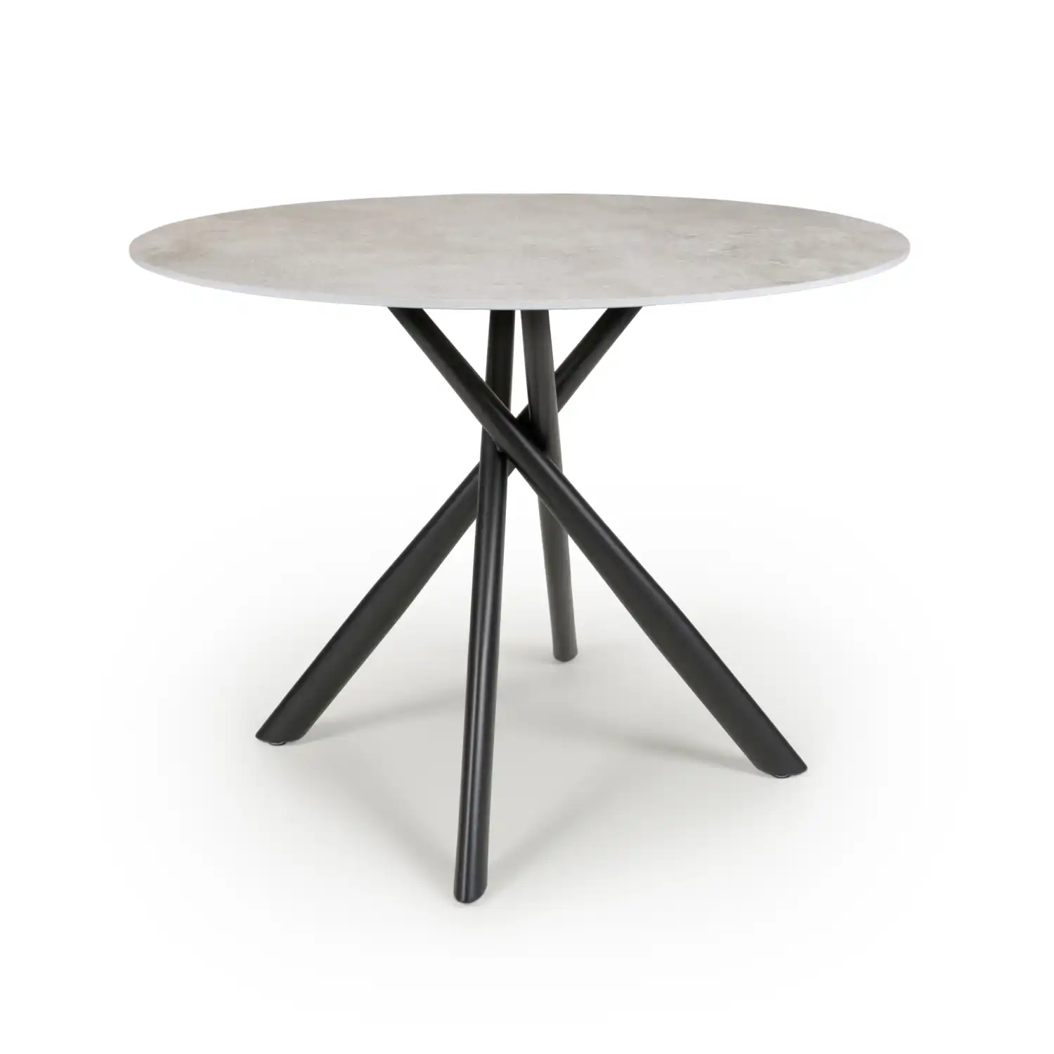 Grey Marble Effect Glass Round Dining Table Black Legs