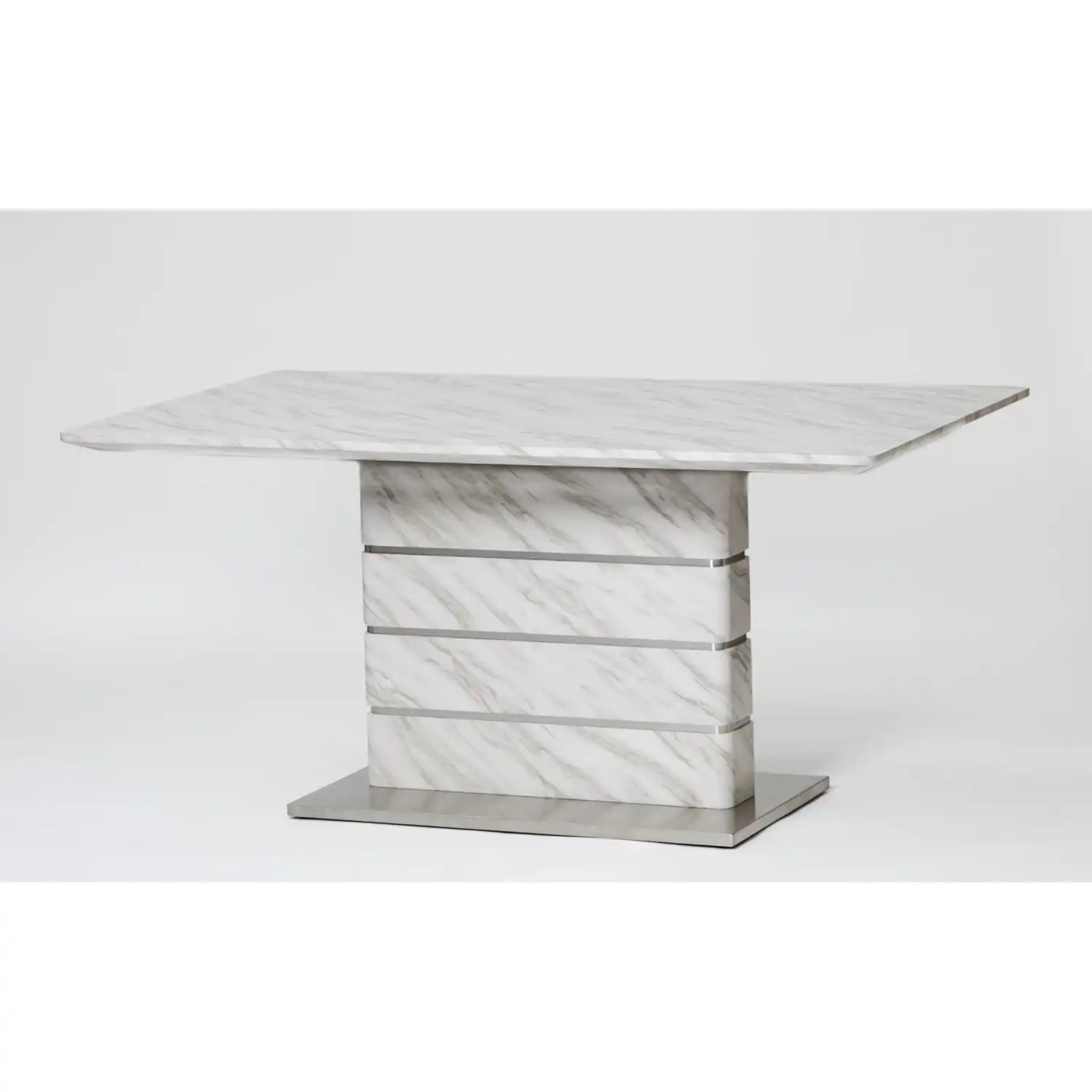 White Marble Effect 160cm Dining Table Stainless Steel Base