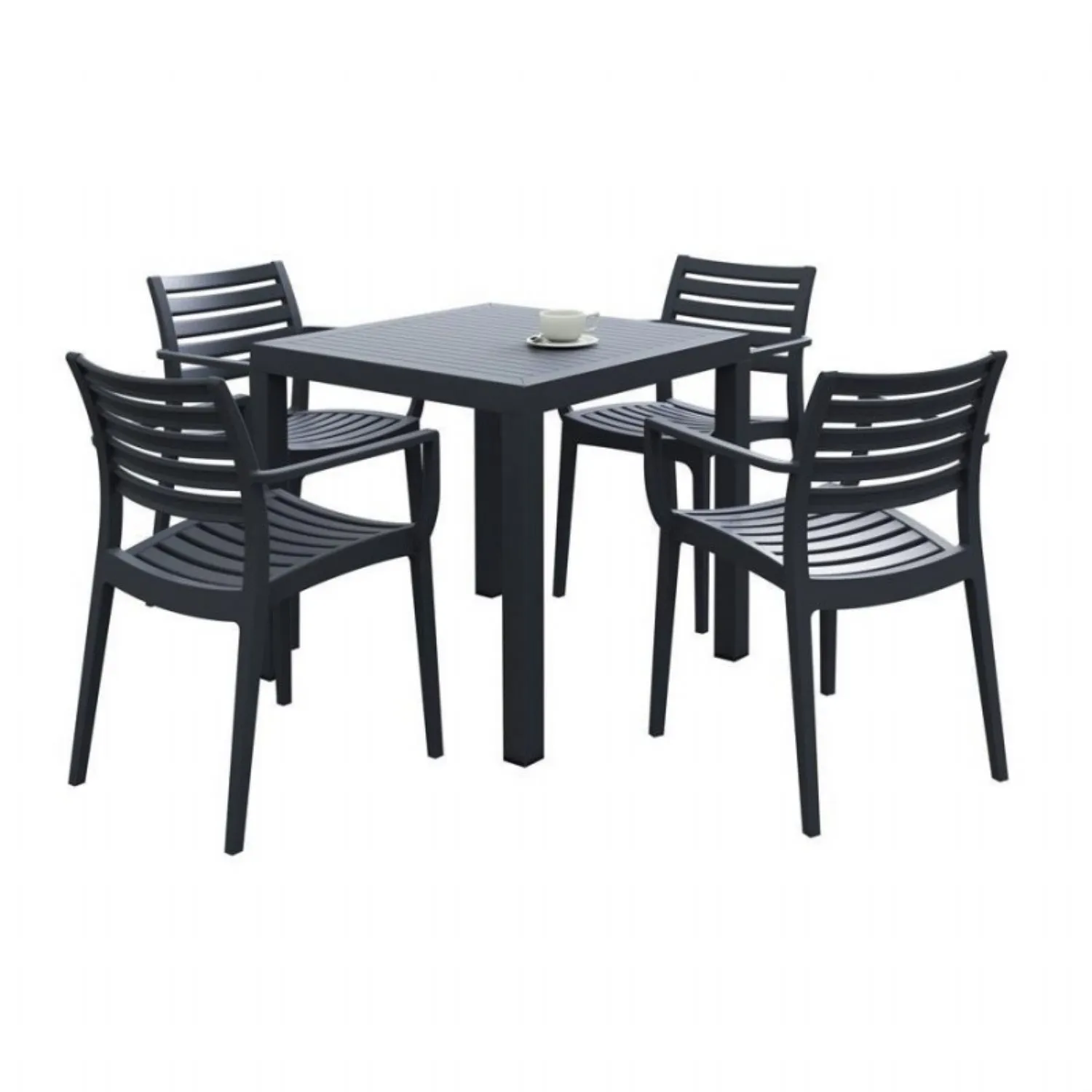 80cm Black Dining Table And 4 Armchairs Outdoor