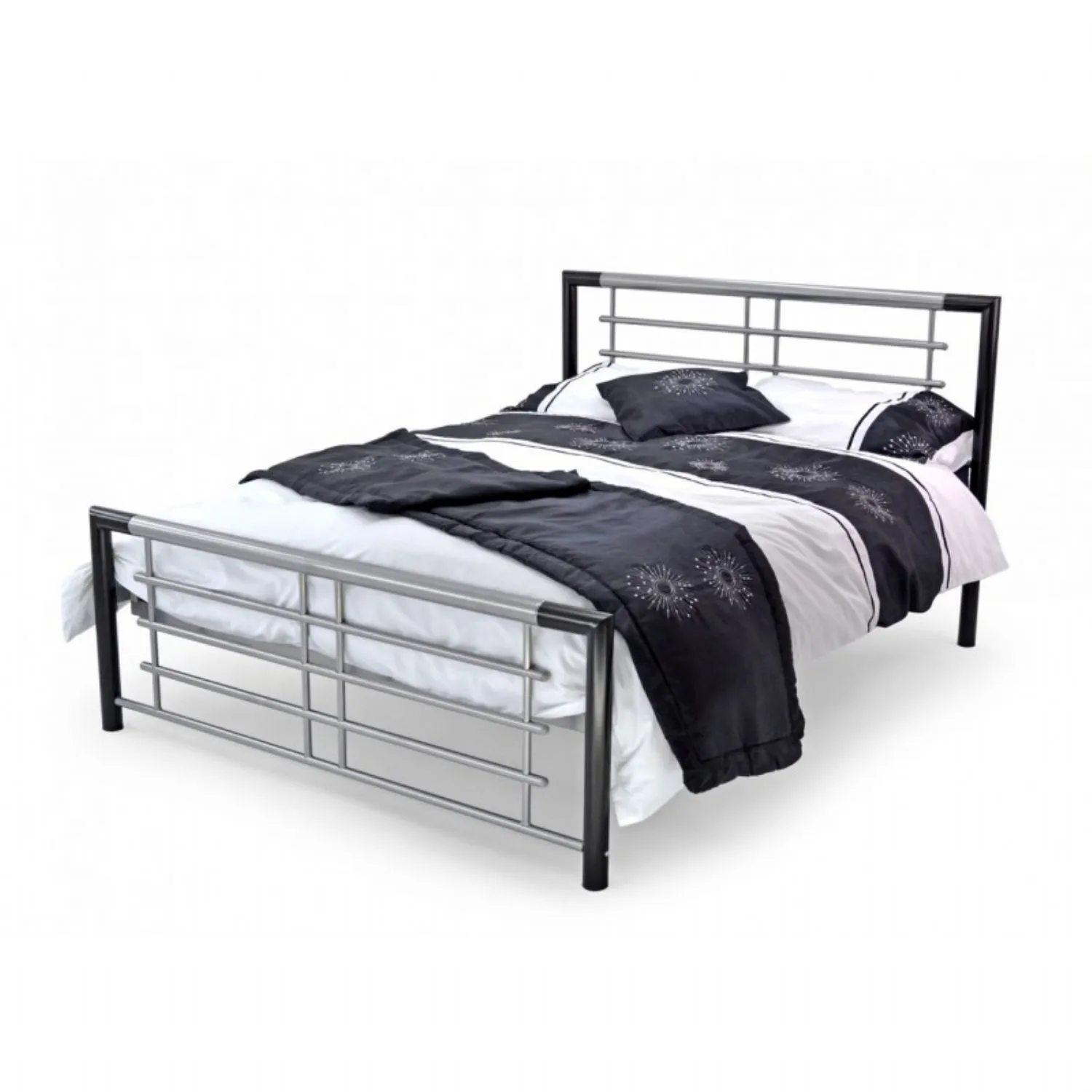 Black and Silver Mesh Based Metal Bed 5ft King Size