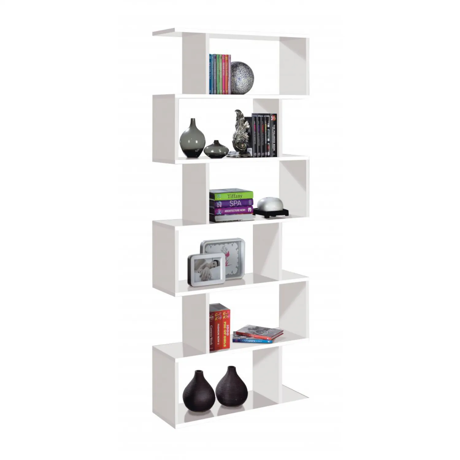 Antarctic Satin White Staggered Shelf Bookcase
