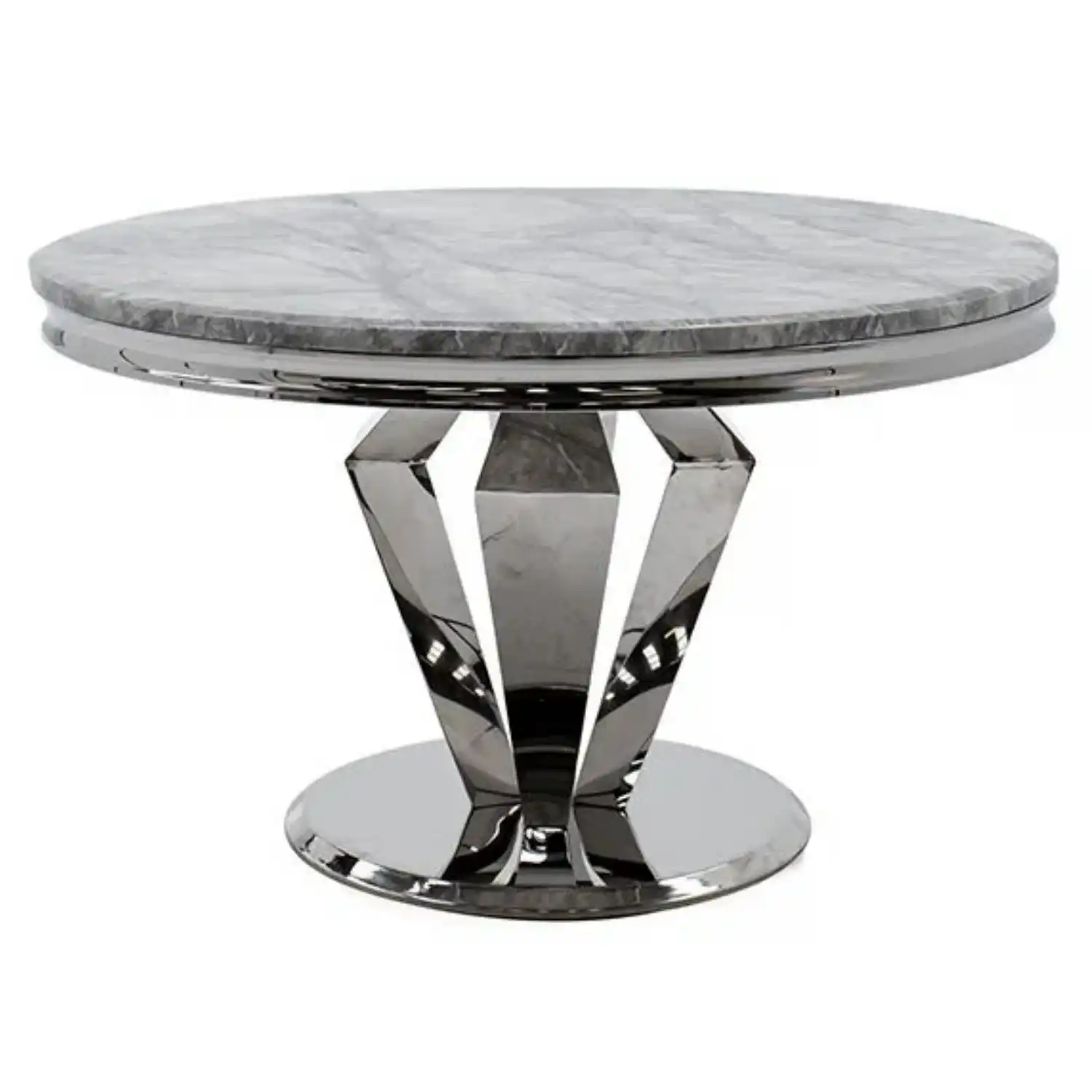 Large Round Grey Marble Top Stainless Steel Dining Table