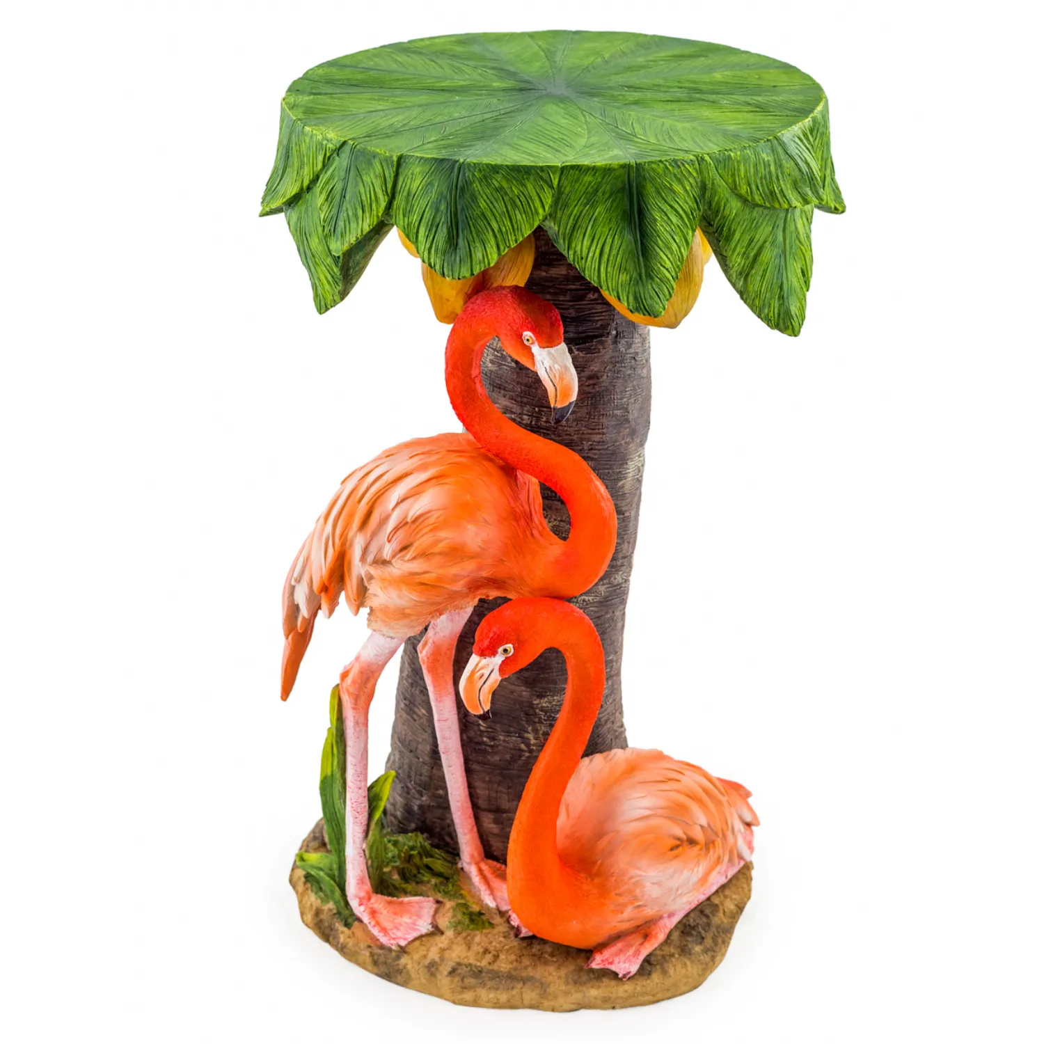 Pair of Pink Flamingos Under Palm Tree Lamp Table