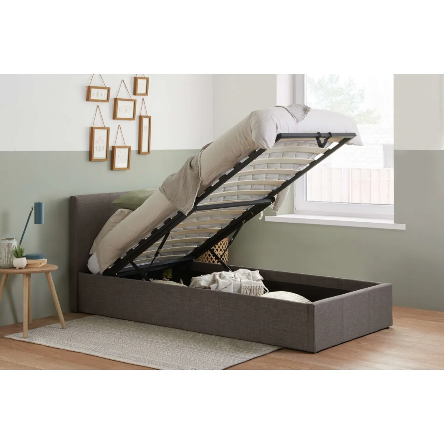 90cm Grey Fabric Ottoman Bed