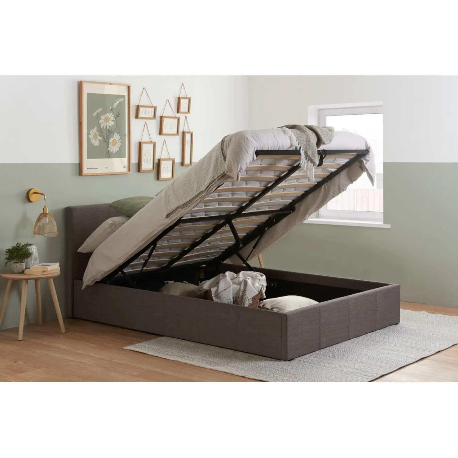 135cm Double Grey Fabric Ottoman Bed