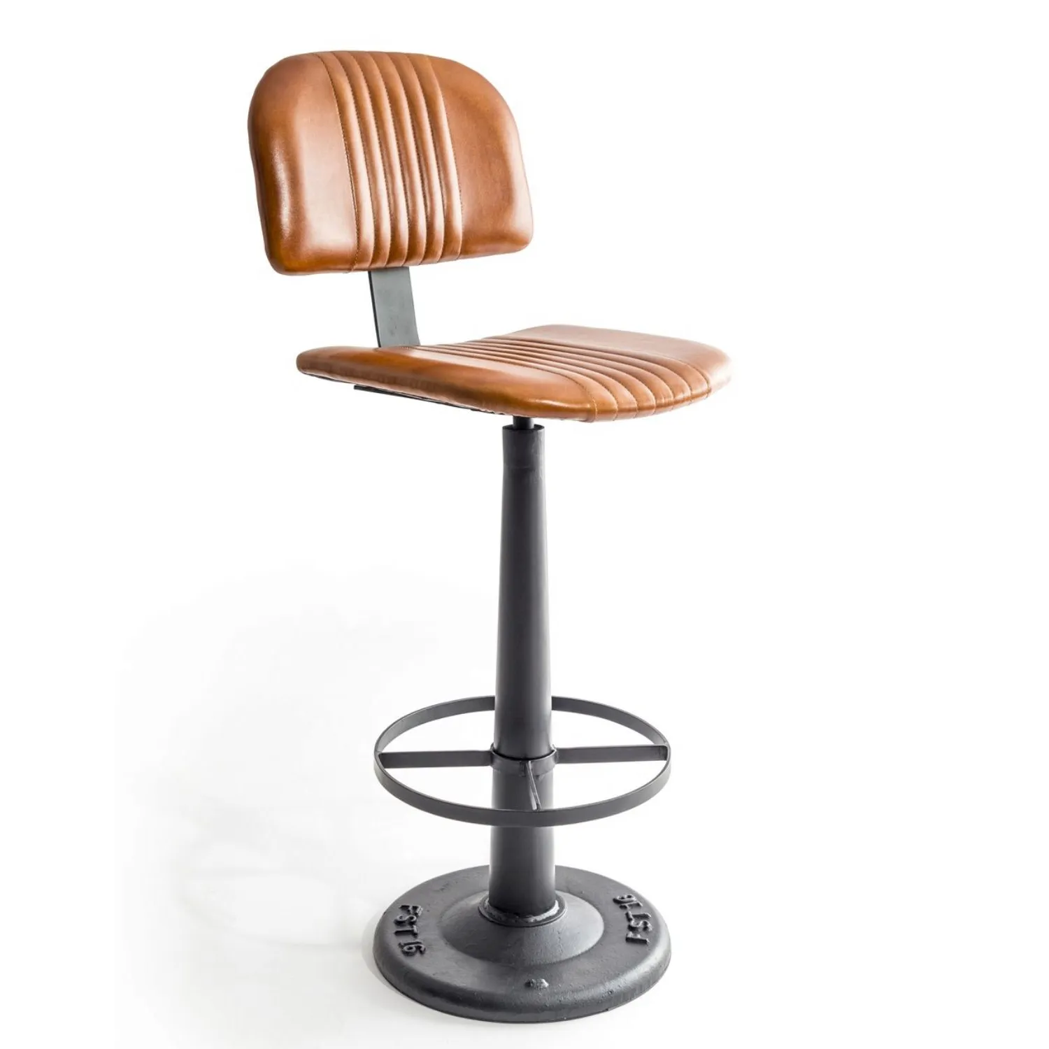 Industrial Brown Vintage Leather And Iron Kitchen Bar Stool