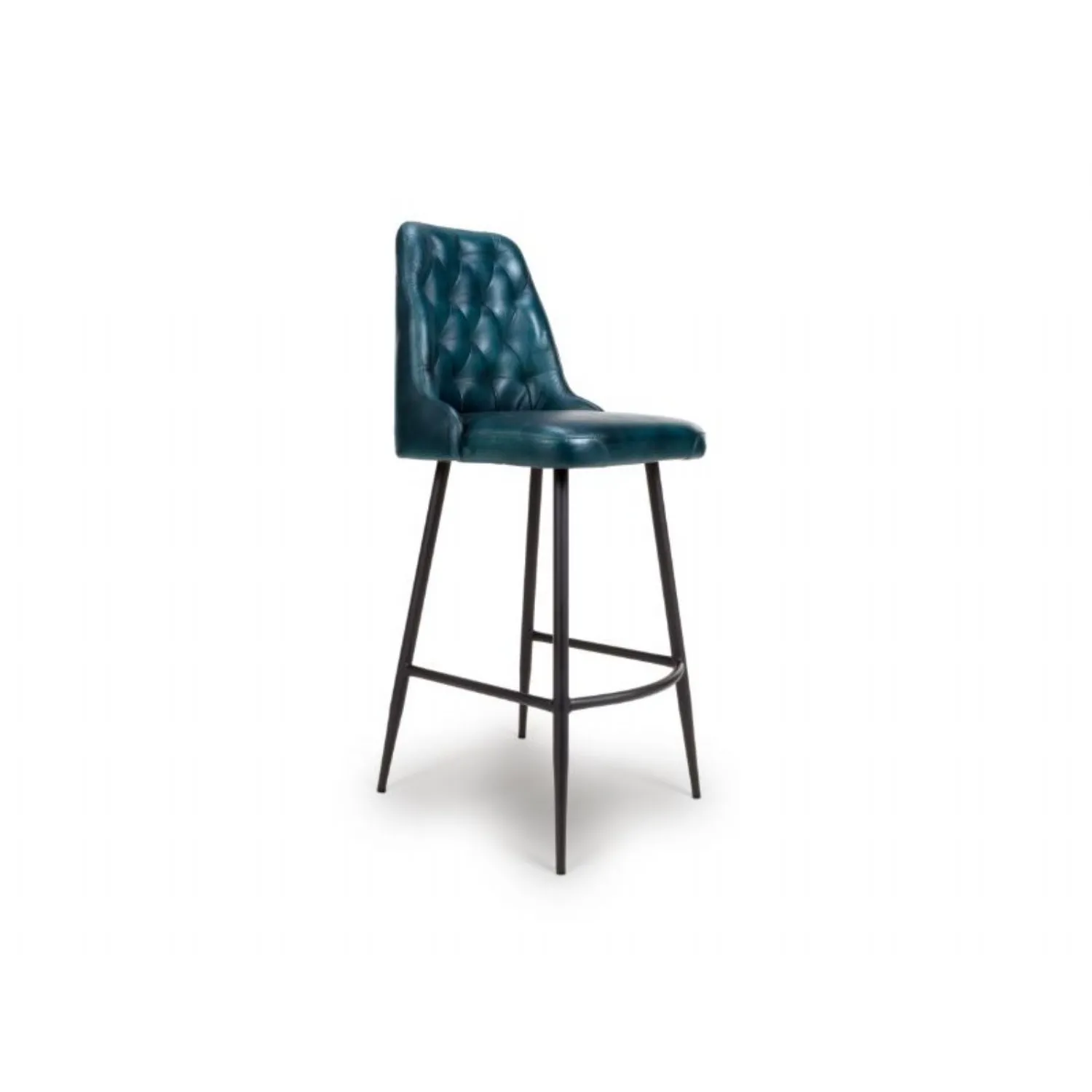 Blue Leather Bar Chair with Black Metal Legs