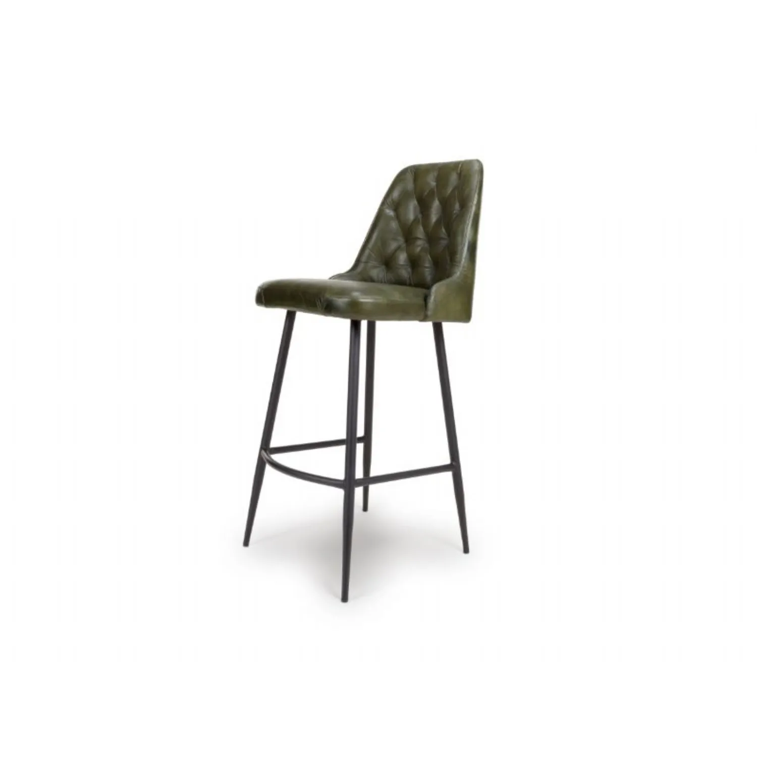 Green Leather Bar Chair with Black Metal Legs