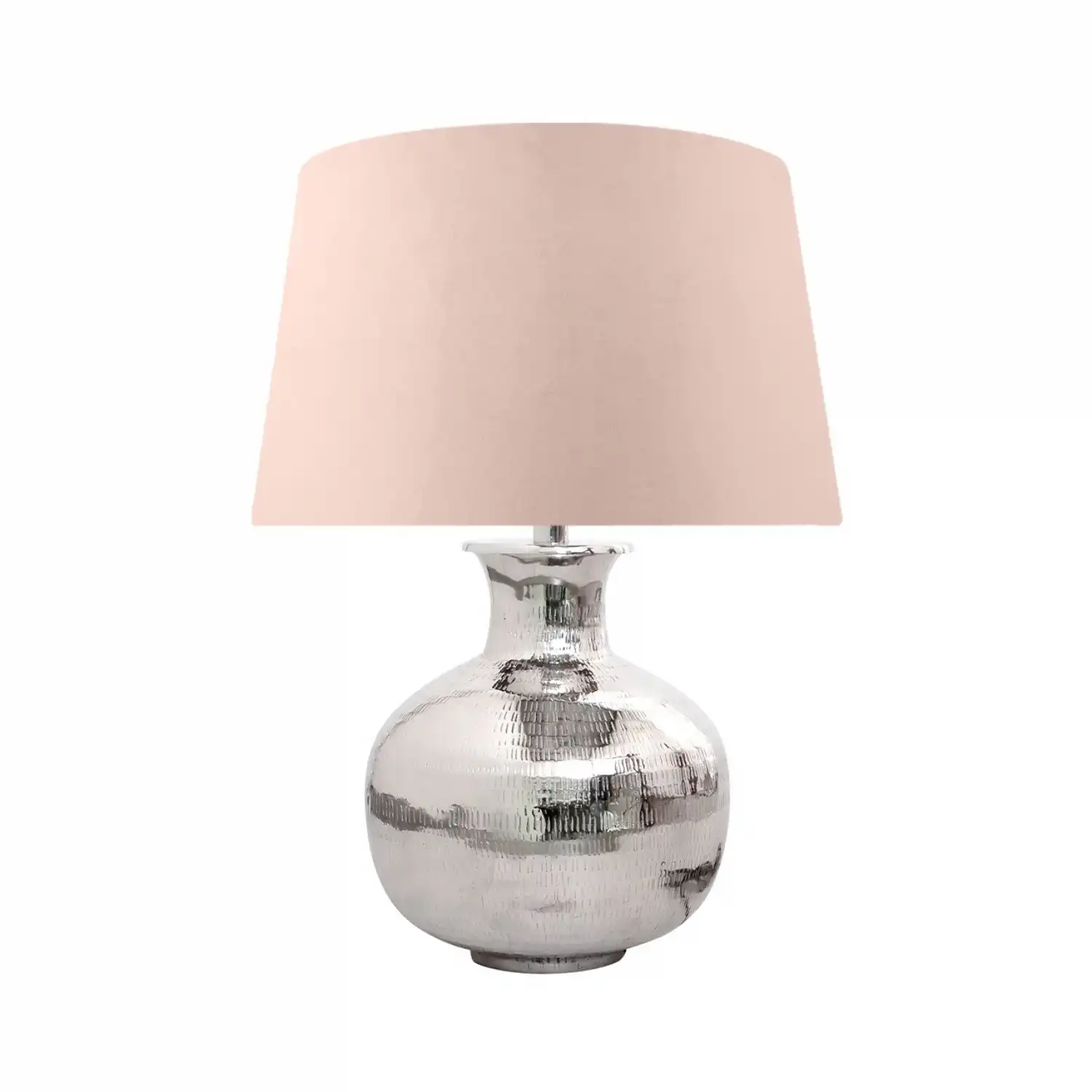 Nickel Round Table Lamp Pink Fabric Drum Shade