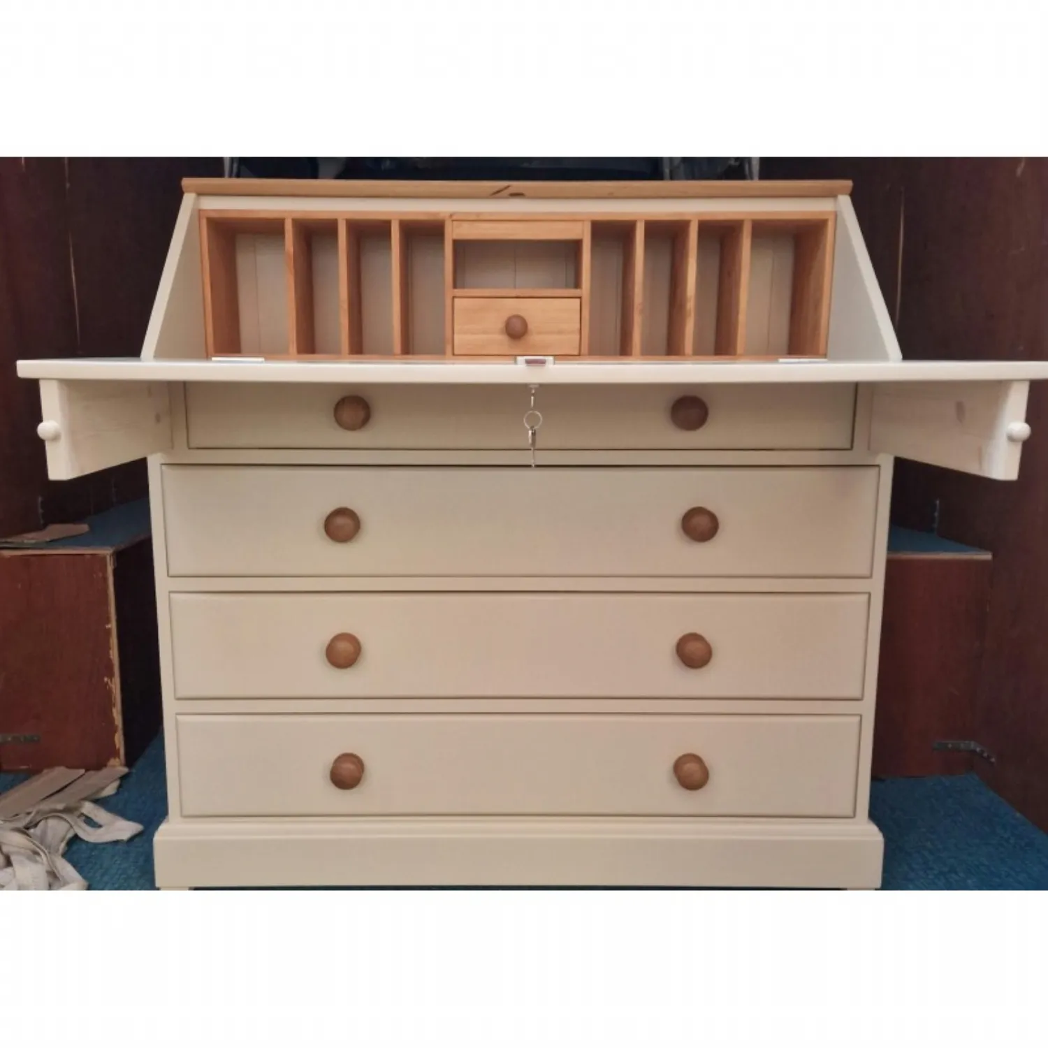 Solid Pine Bureau in Lacquer with Cupboard Base, Bespoke