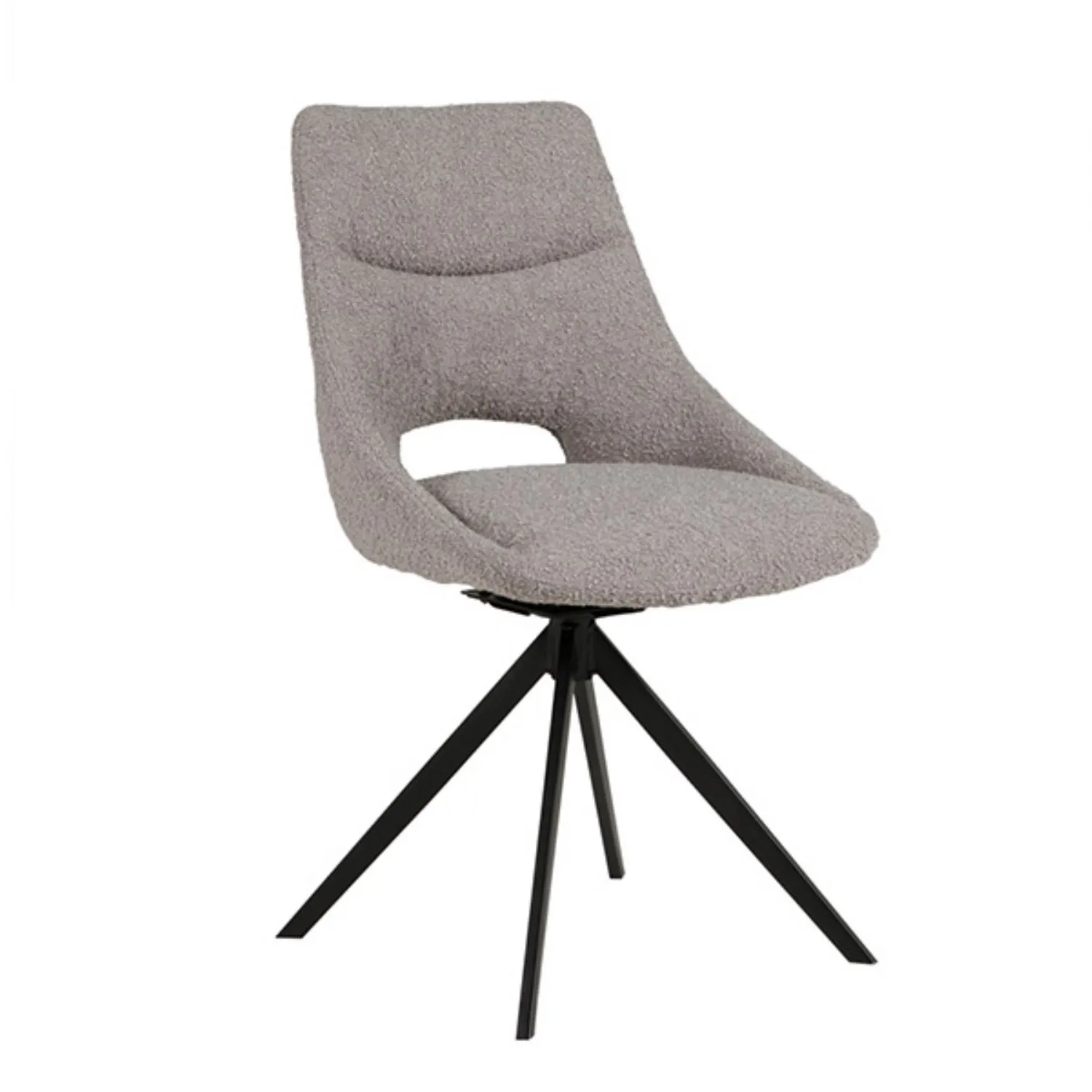 Grey Boucle Fabric Swivel Dining Chair Black Metal Legs