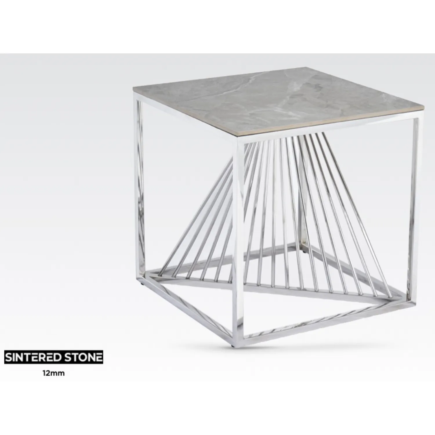 Grey Sintered Stone and Stainless Steel Lamp Table