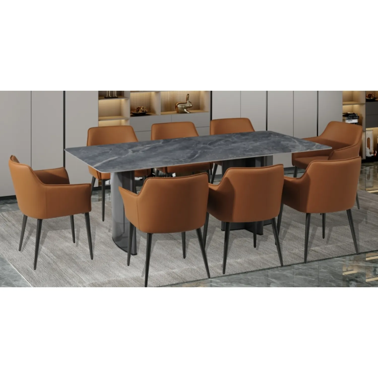 Grey Sintered Stone and Grey Base 200cm Dining Table and 6 Chairs