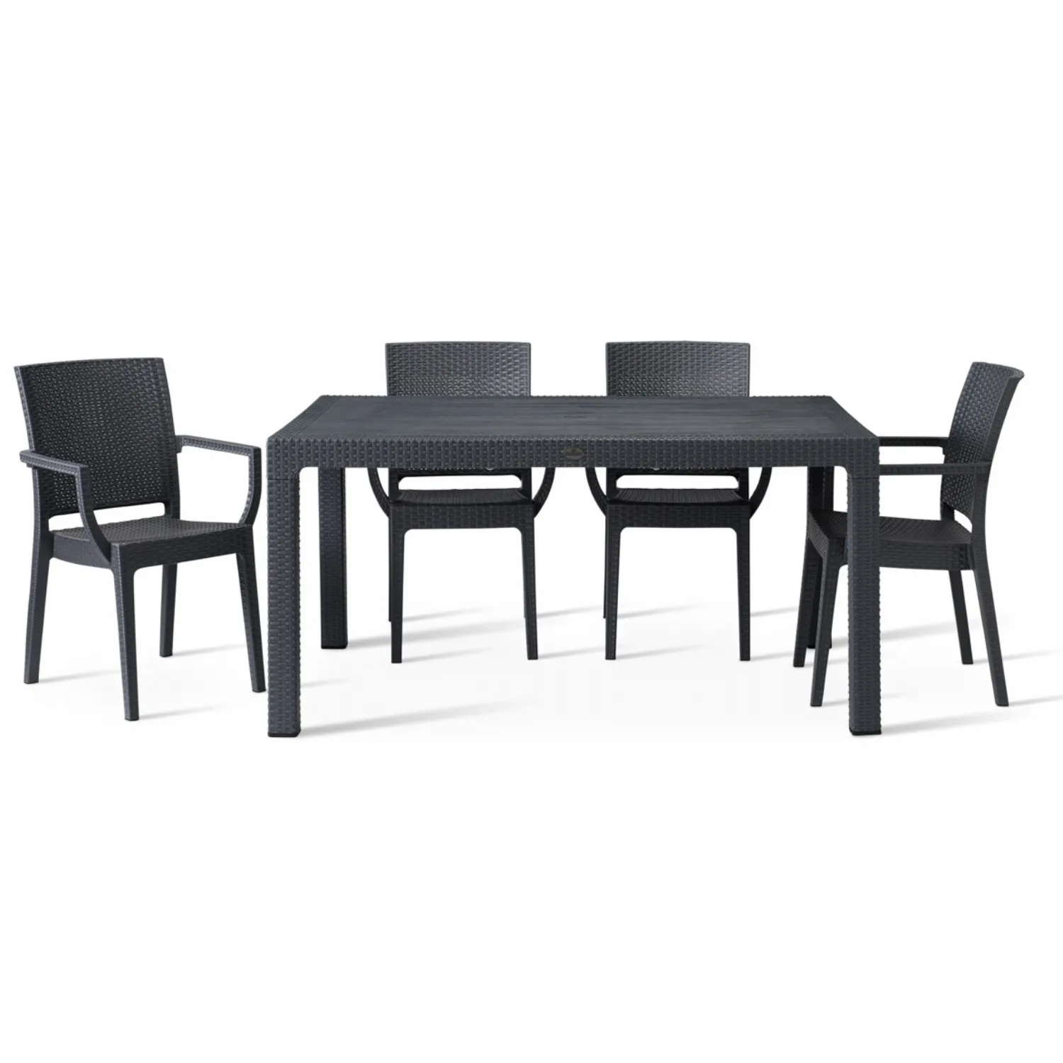 Outdoor 150cm Table and 4 Arm Chairs in Polypropylene Anthracite