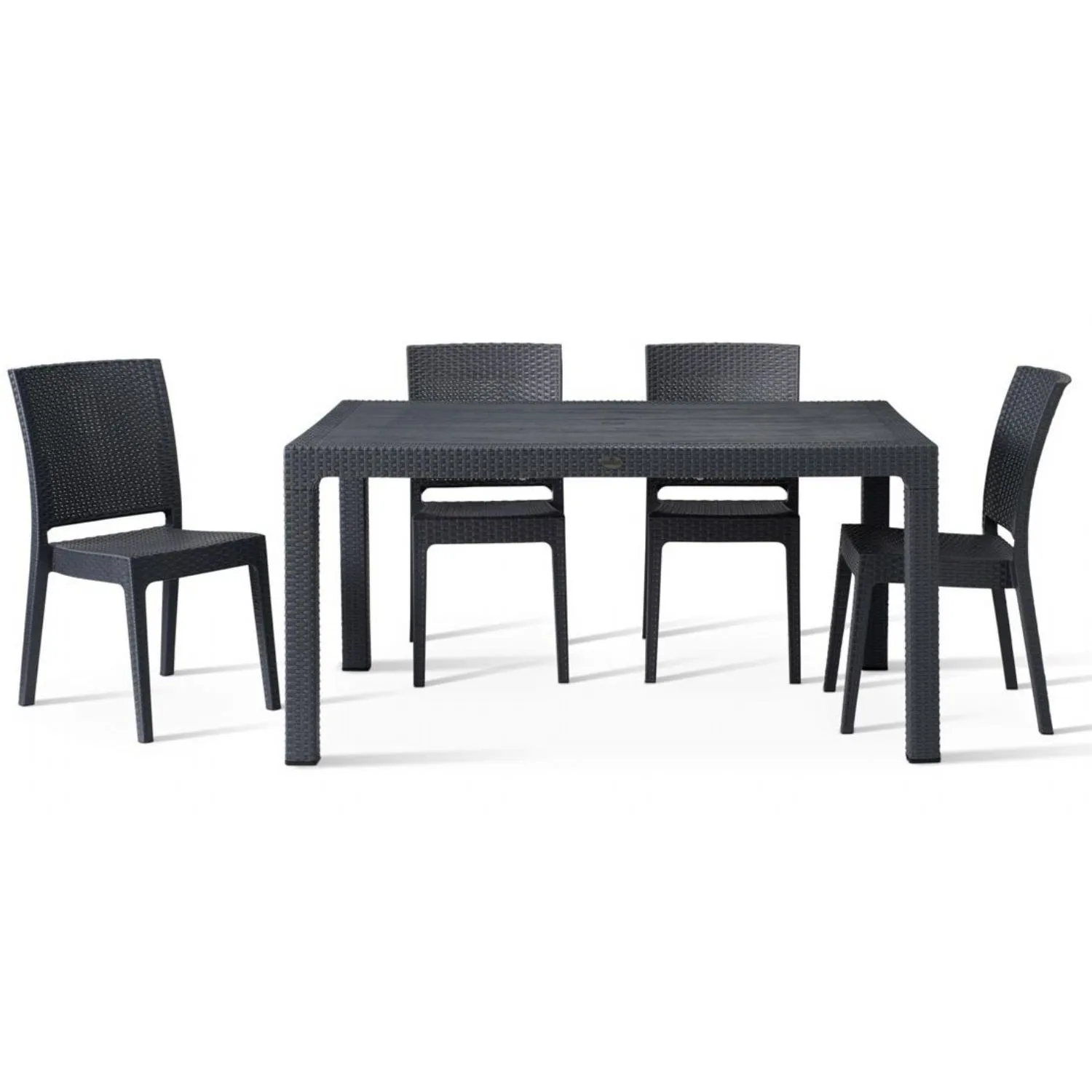Outdoor 150cm Table and 4 Side Chairs in Polypropylene Anthracite