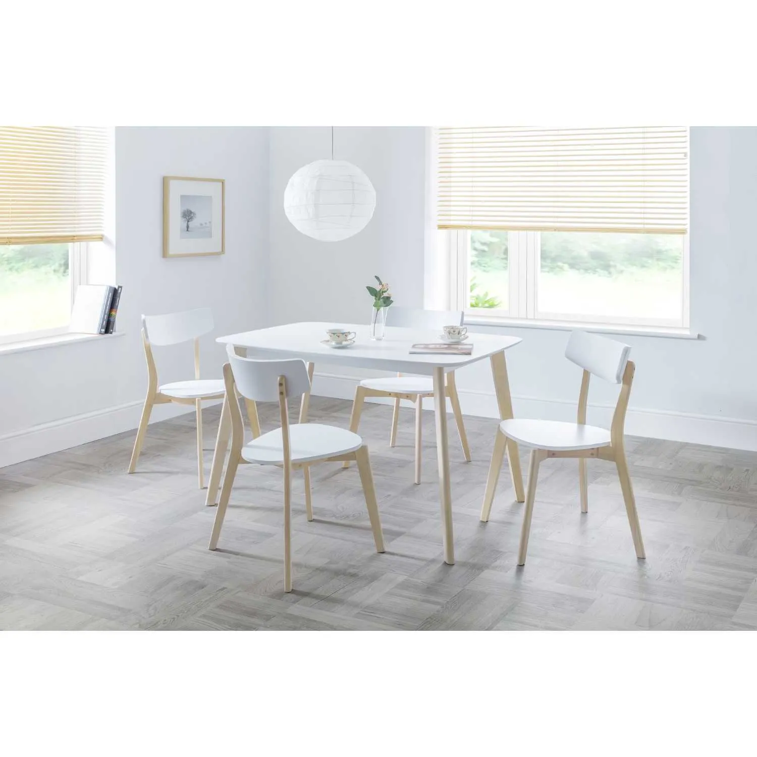White Lacquered Top Limed Oak Legs 120cm Small Rectangular 4 Seater Kitchen Dining Table