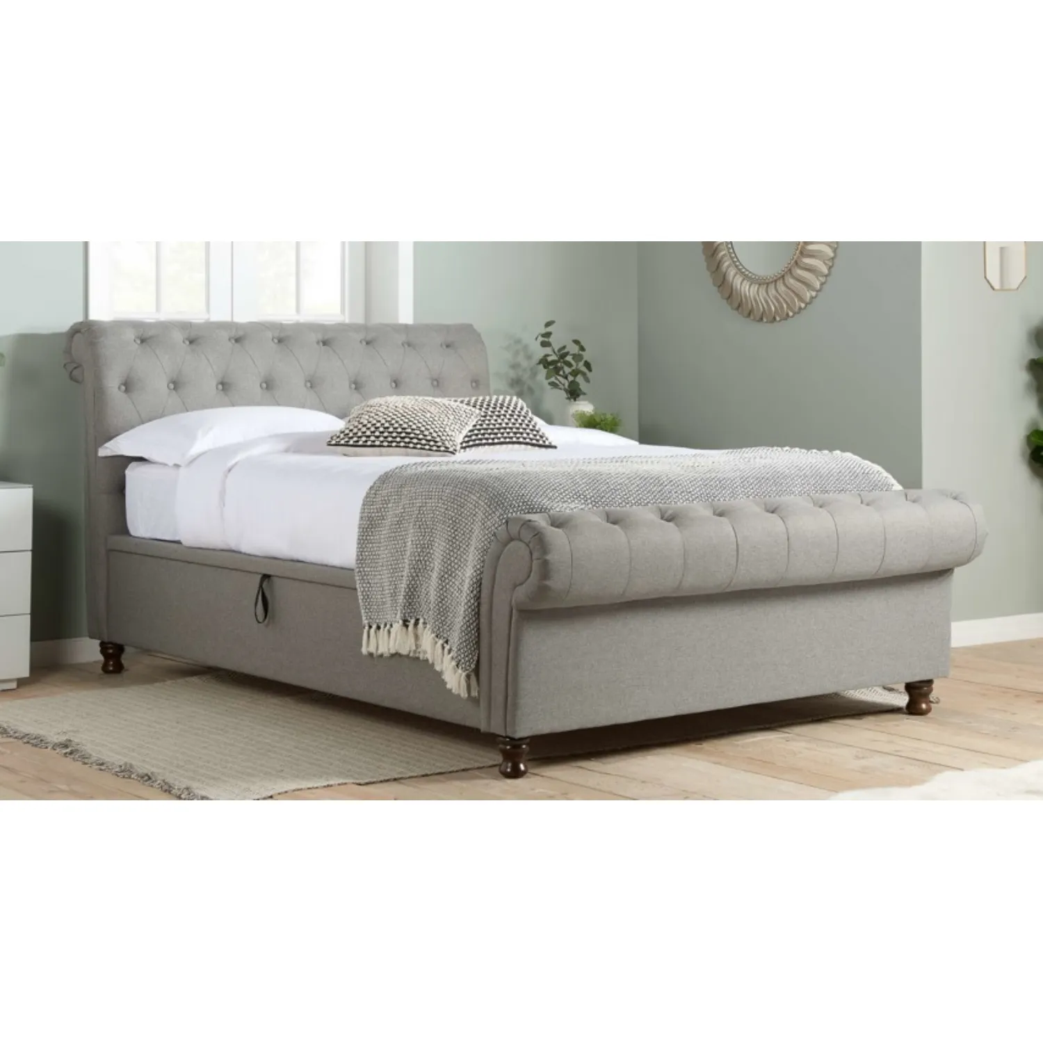 4ft 6 Double Sleigh Bed in Light Grey Fabric