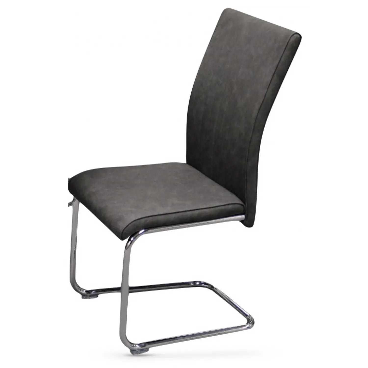 Dark Grey Fabric Faux Leather Dining Chair with Chrome Base