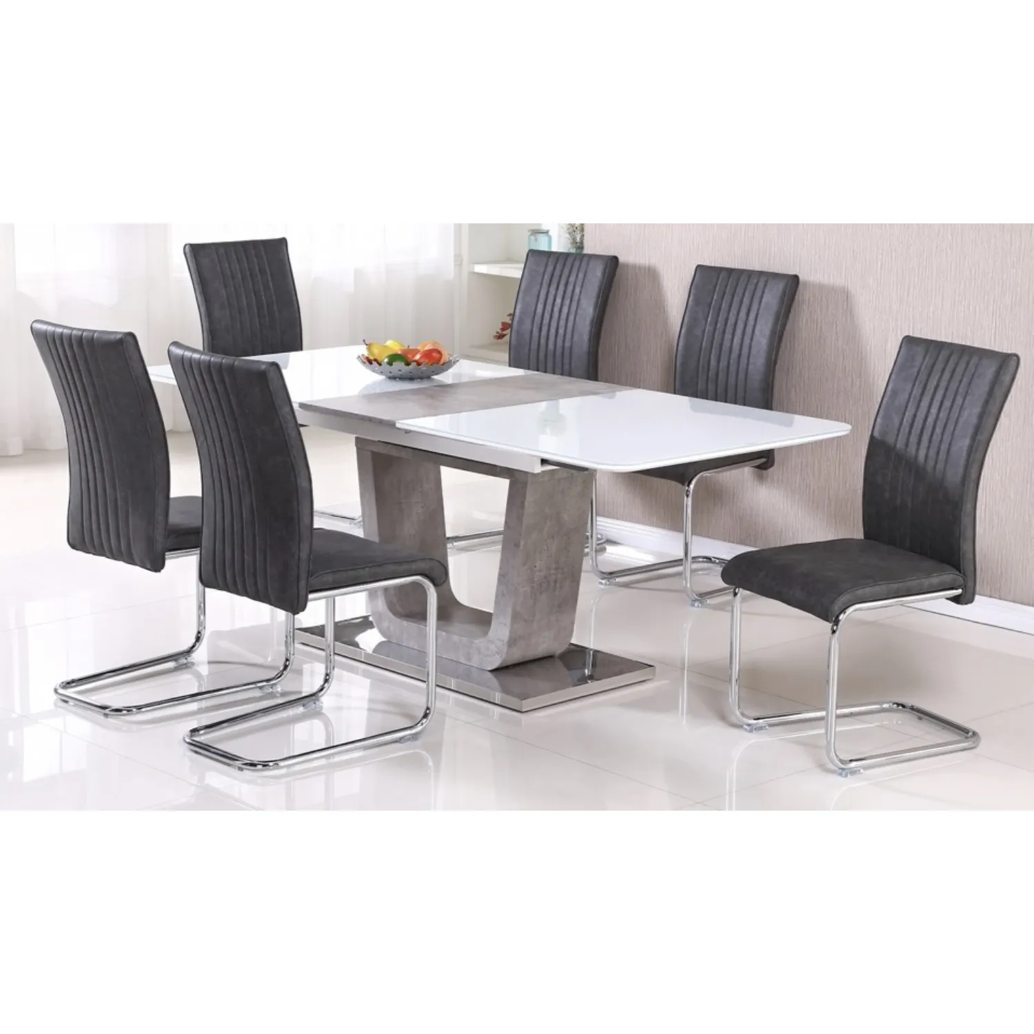 White Gloss and Glass Top 160cm Extending Dining Table and 6 Chairs