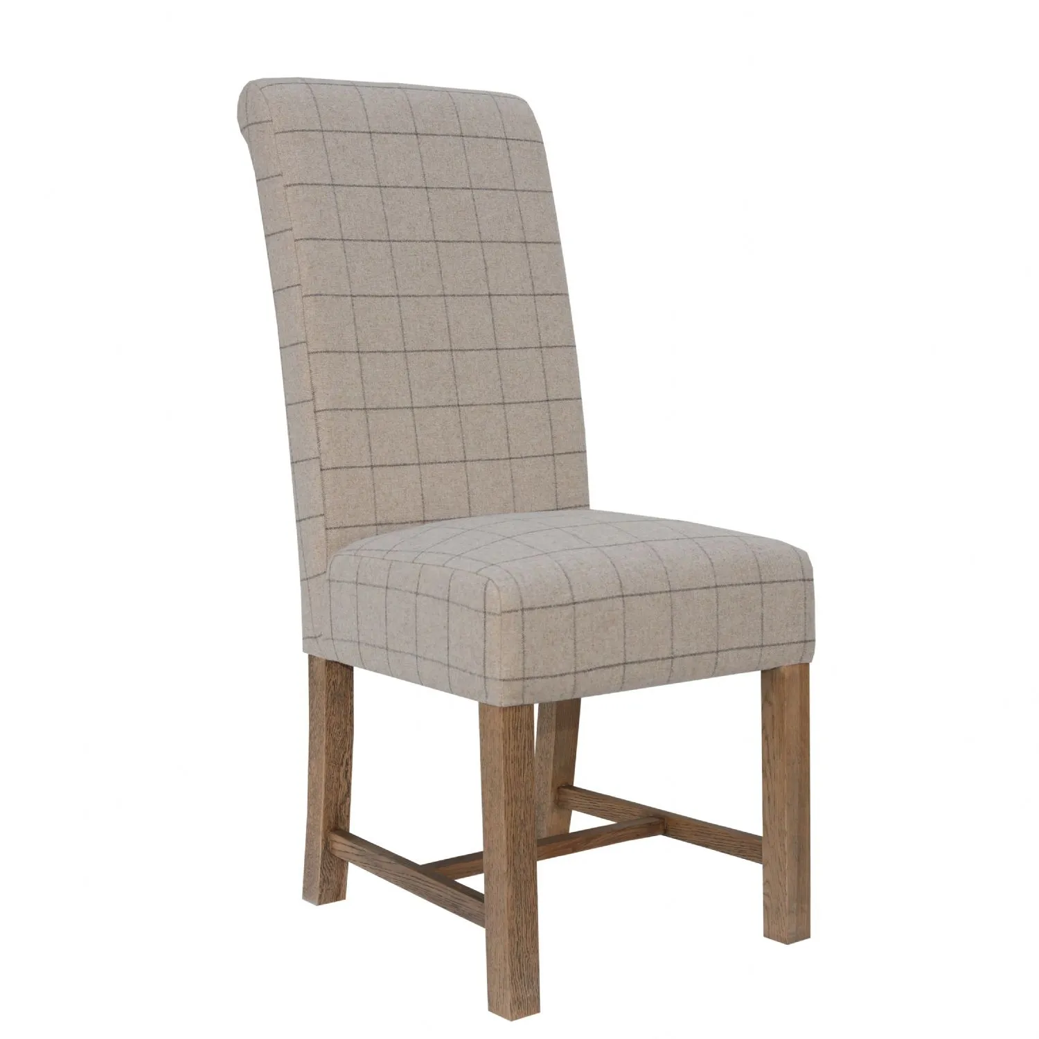 The Chair Collection Scroll Back Dining Chair Check Natural Wool