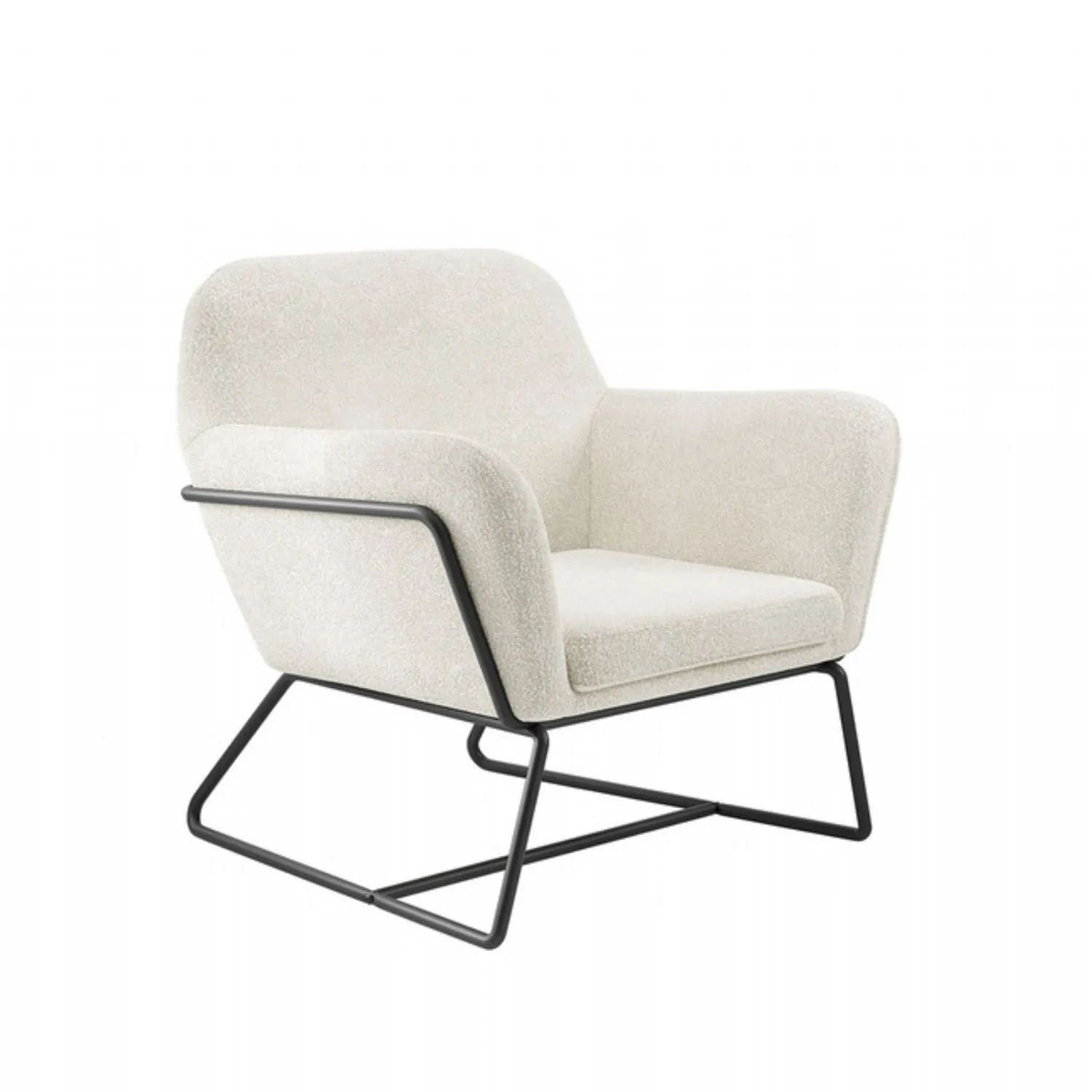 Ivory Fabric Armchair Black Metal Frame