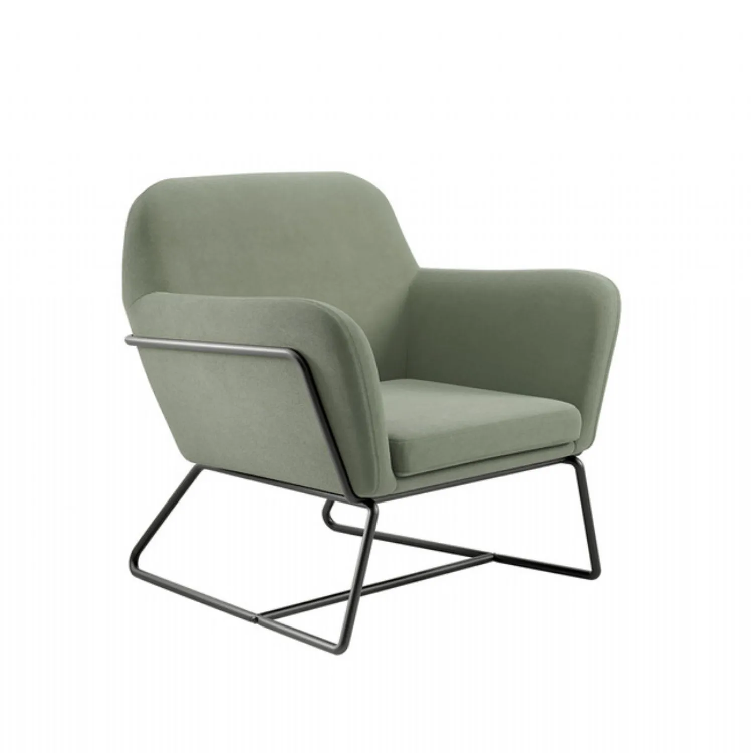 Sage Green Velvet Fabric Armchair Black Metal Frame