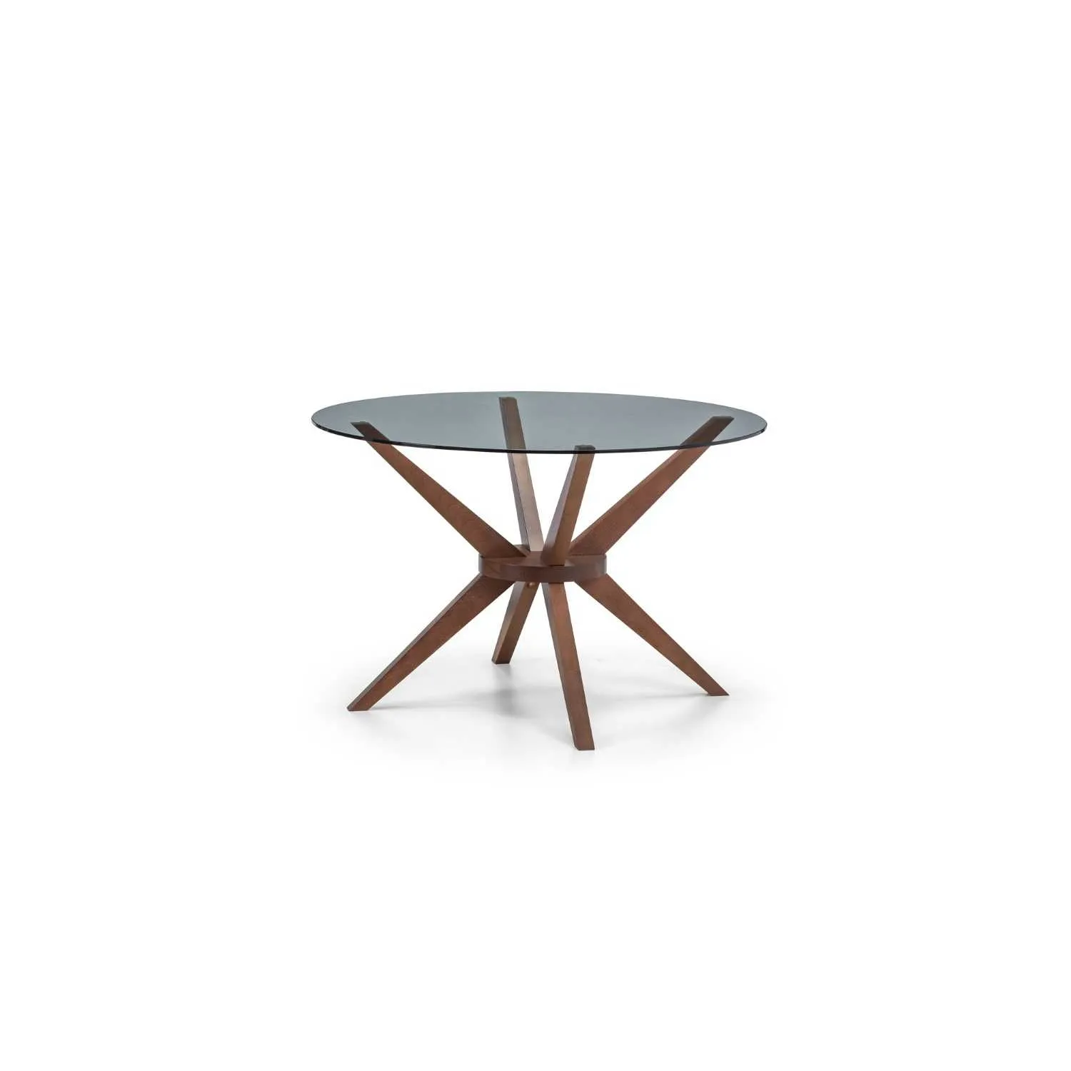 Round Glass Top Dining Table Dark Wood Walnut Finish Legs 120cm Diameter