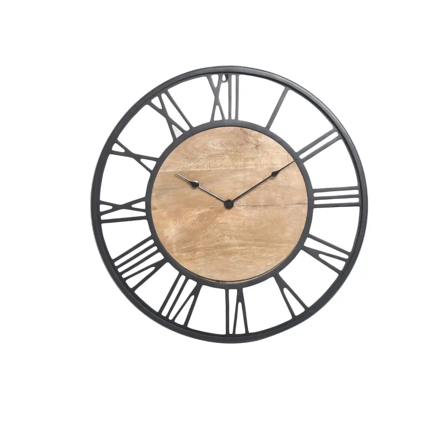 Round 60cm Black And Natural Wood Wall Clock