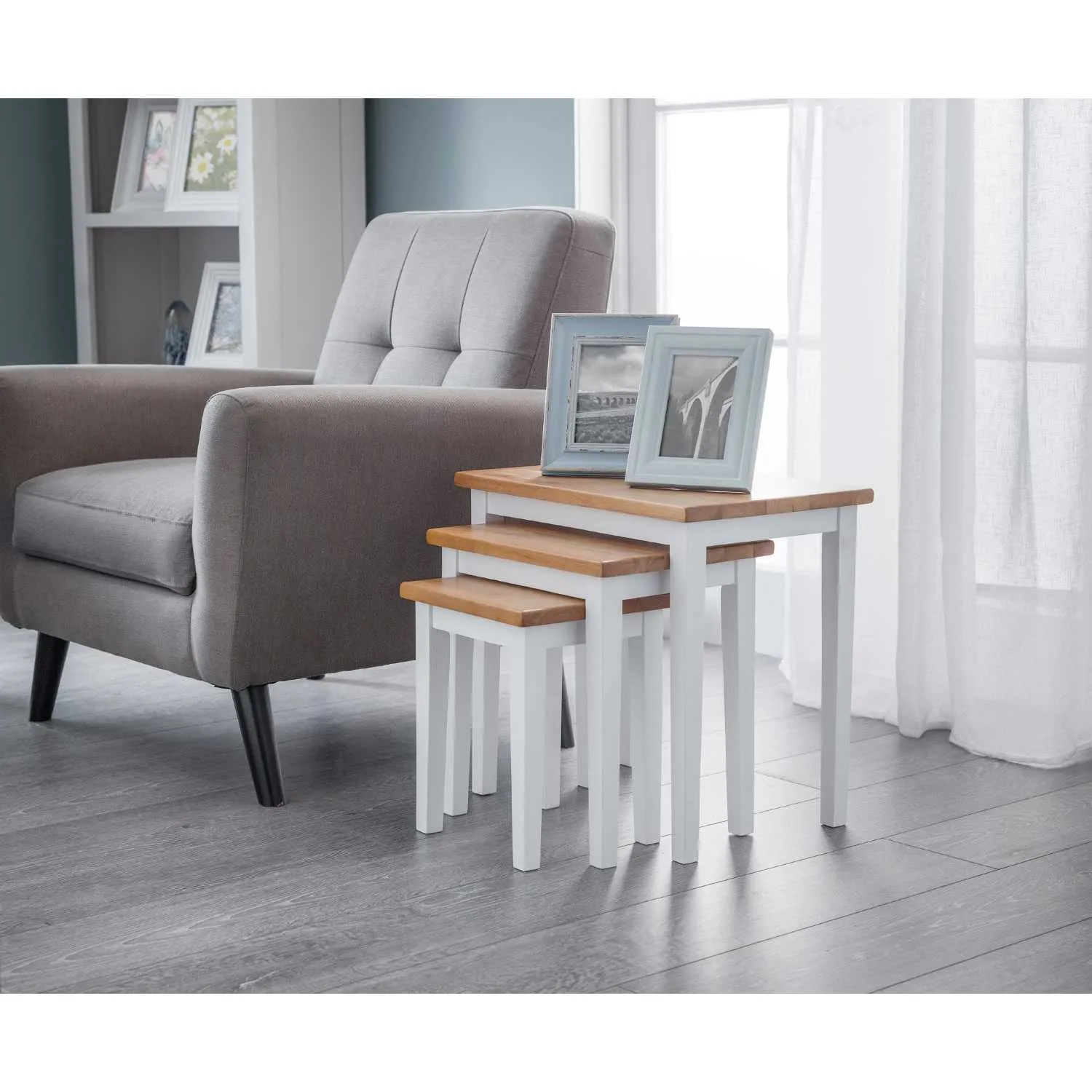 Cleo Nest Of Tables White Natural Oak