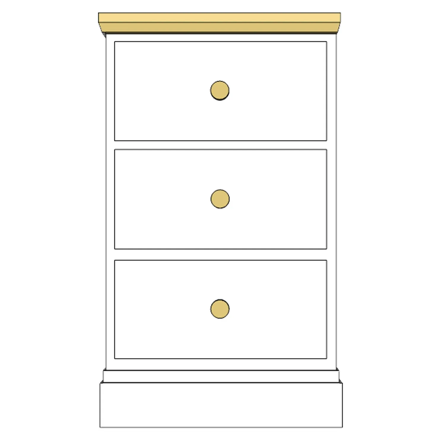 Painted and Solid Oak Top 3 Drawer Narrow Bedside Table