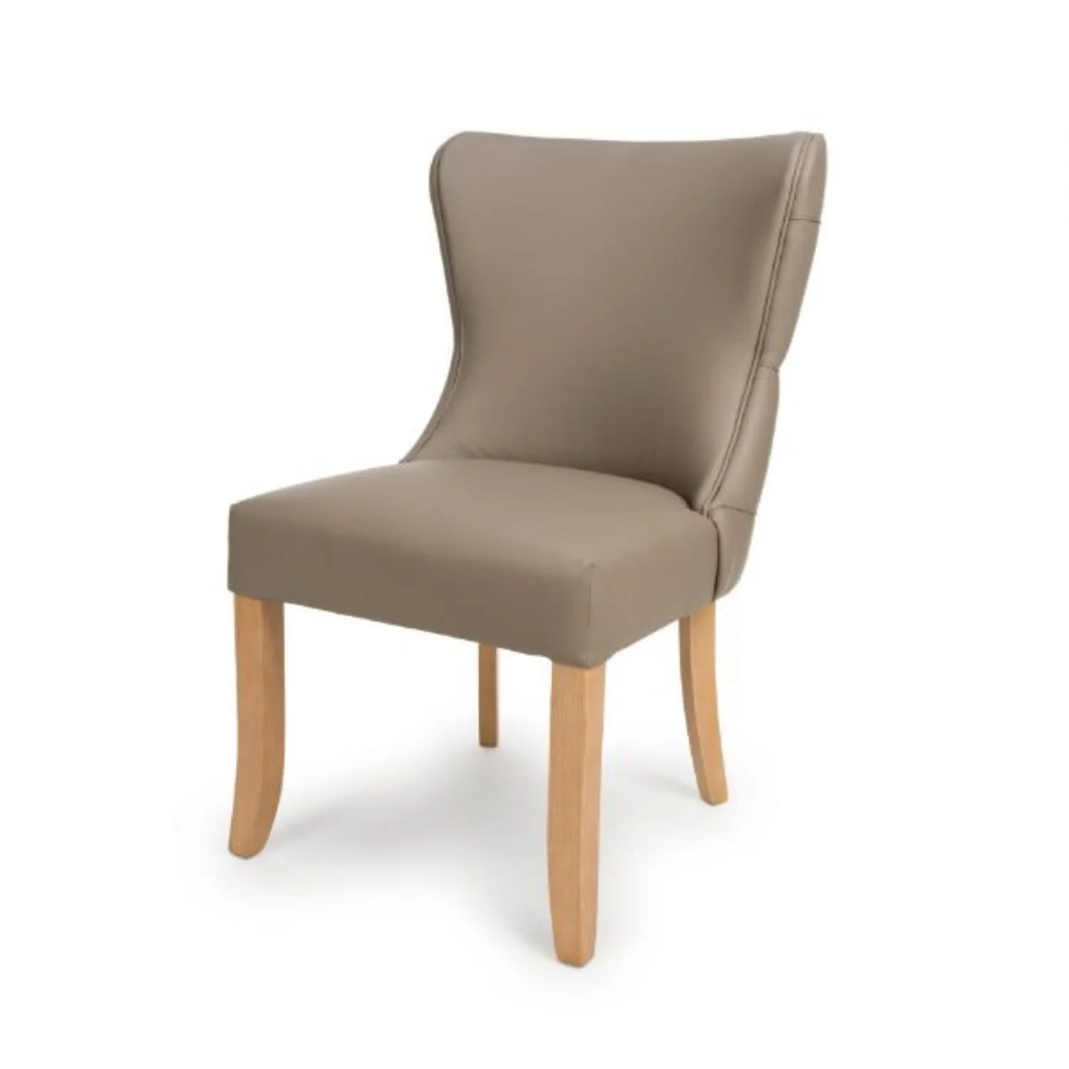 Taupe Leather Buttoned Curved Back Dining Chair Oak Legs