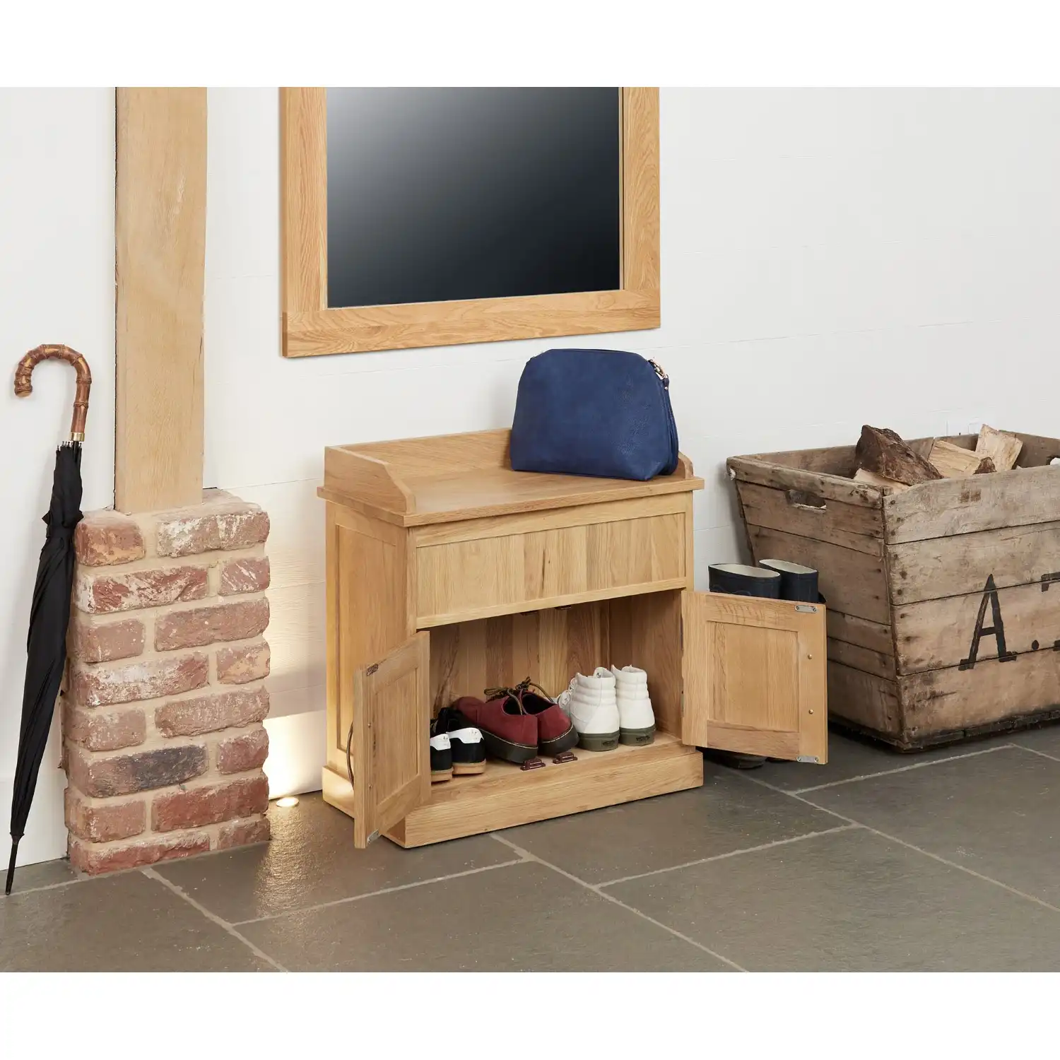 Light Oak Shoe Boots Bench With Hidden Storage Base and Lift Up Lid