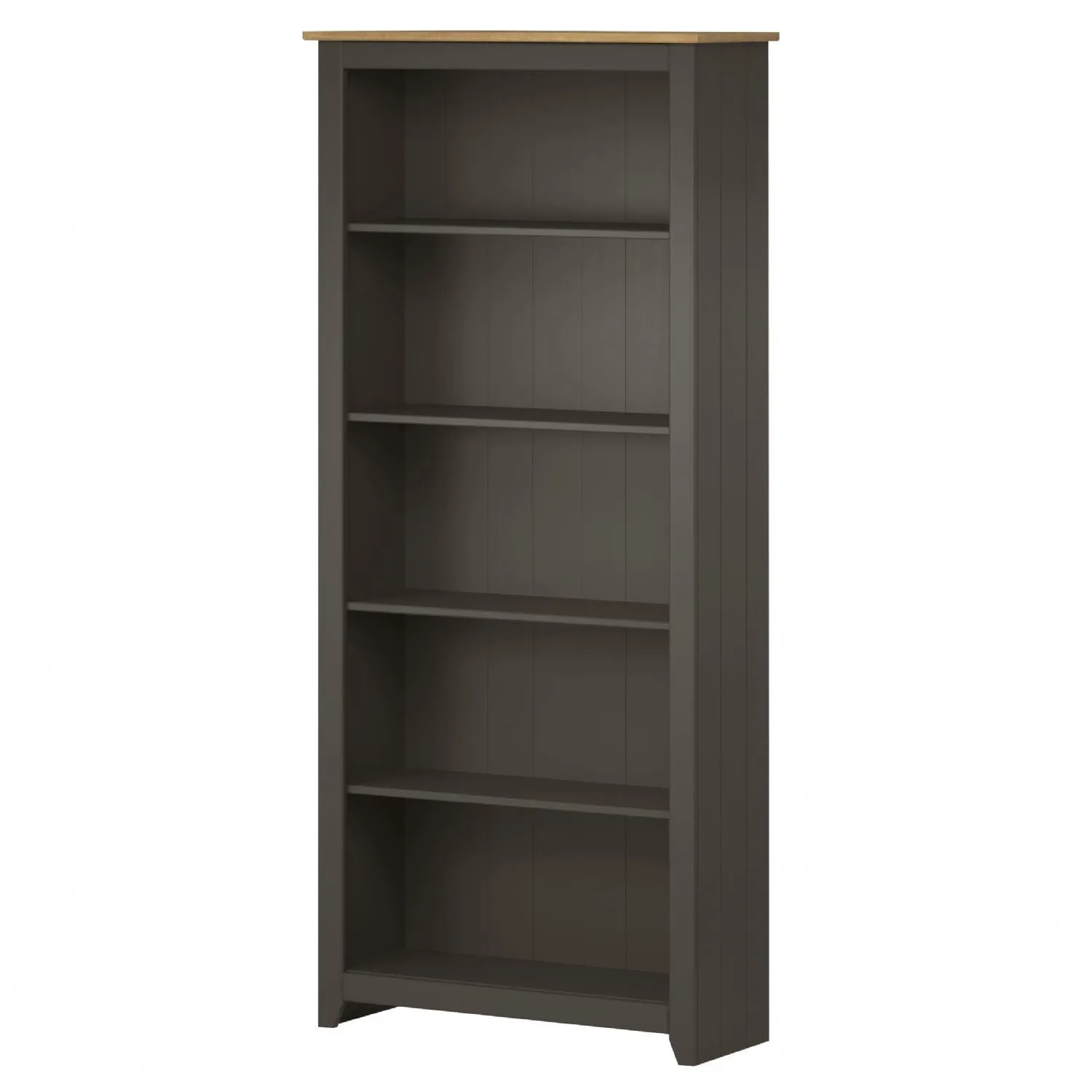 Grey Tall Open Bookcase Antique Wax Wood Top