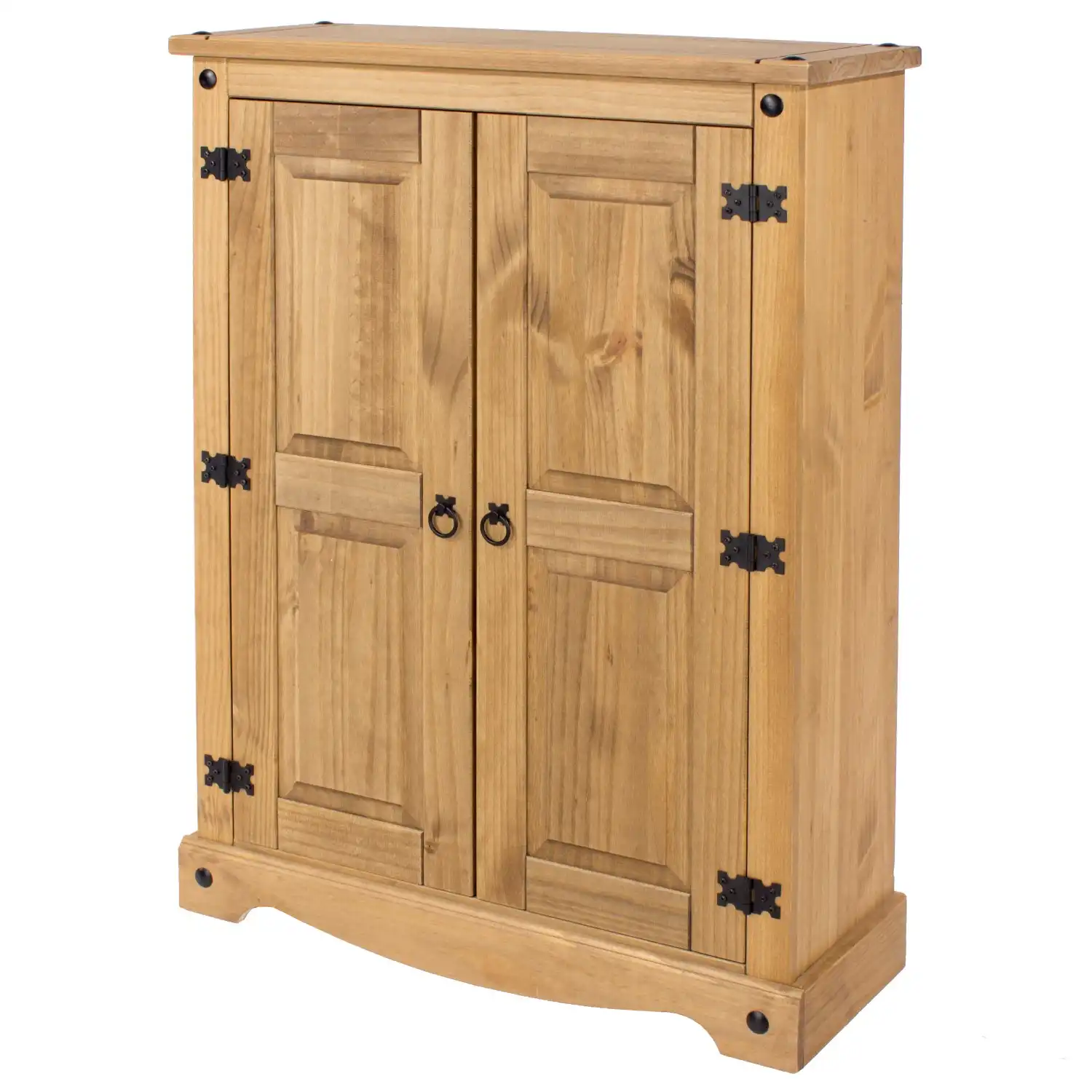 Corona 2 Door 3 Shelf Solid Natural Traditional Pine Cupboard Unit With Black Handles
