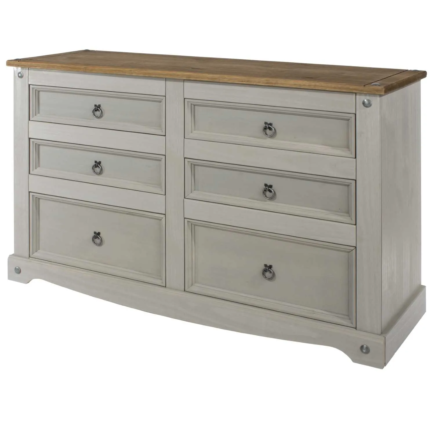 Corona Modern Solid Pine Grey Painted Chest of 6 Drawer 132.1cm Wide