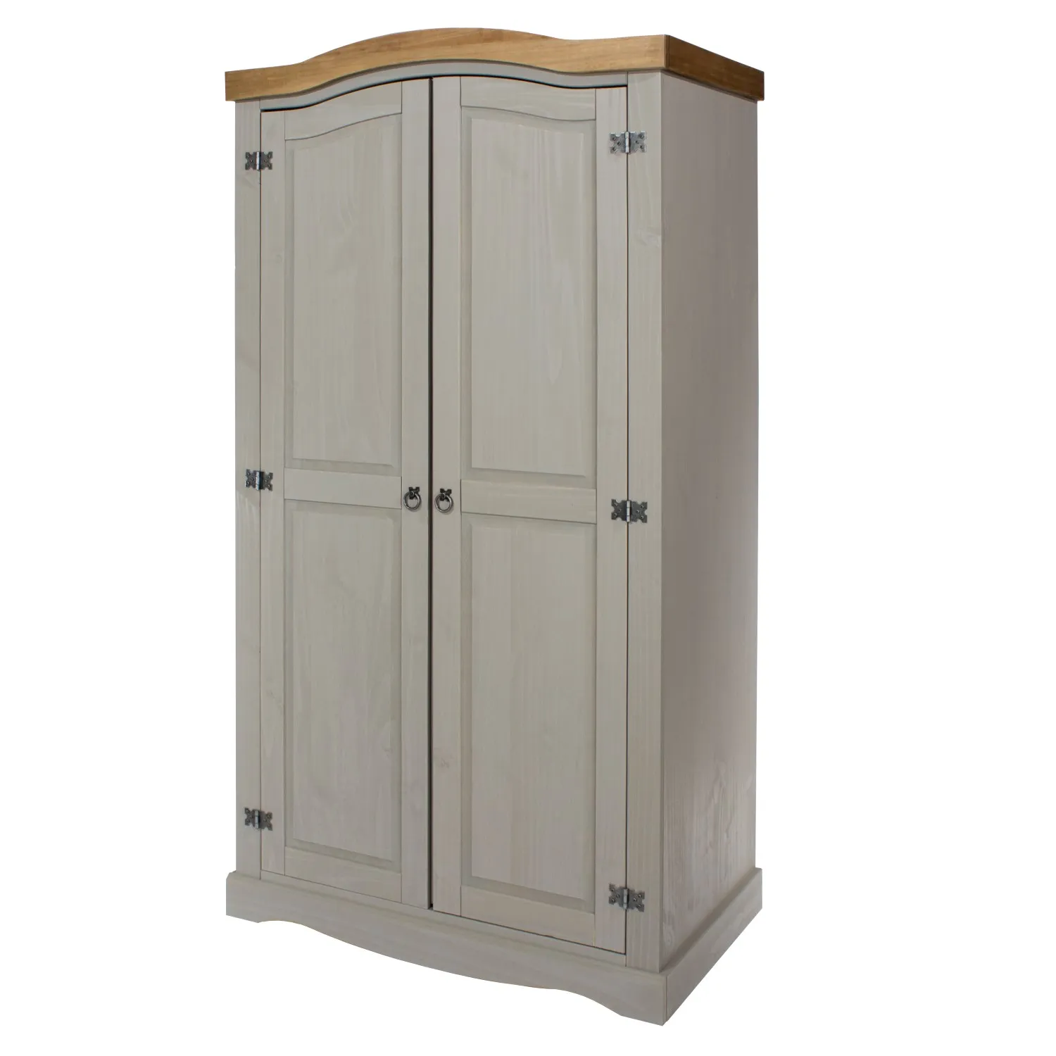 Grey Painted 2 Door Double Wardrobe 190cm Tall 100cm Wide Mexican Pine