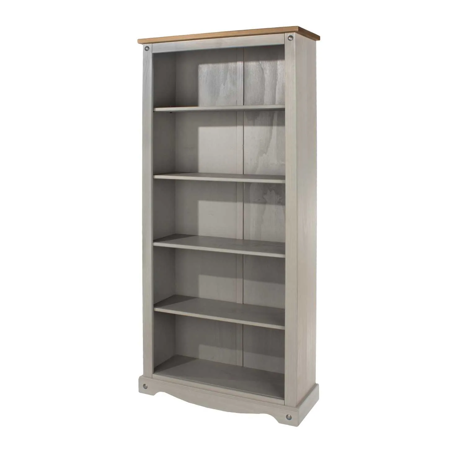Modern Tall Solid Pine Top Grey Painted 5 Open Shelf Bookcase 177.6x80cm