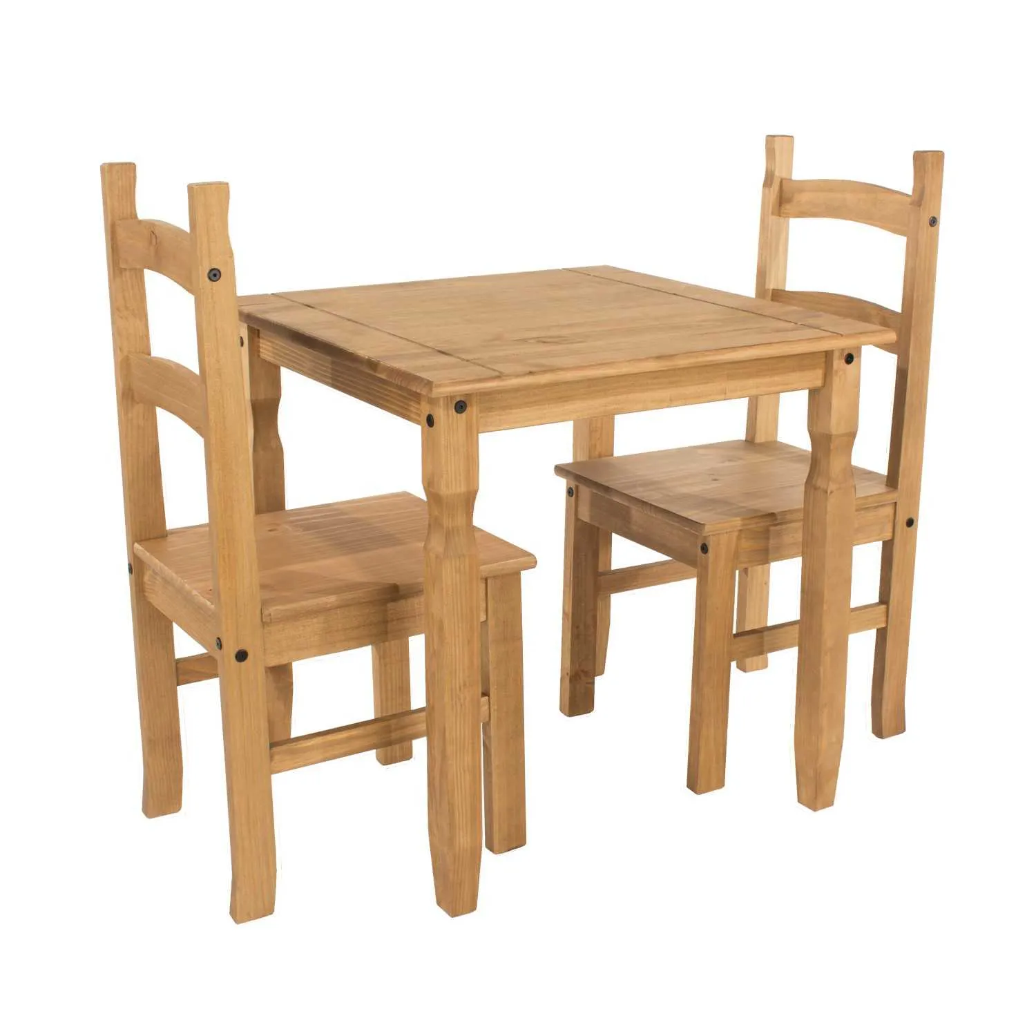 Small 75cm Square Waxed Pine Wooden Kitchen Dining Table and 2 Chair Set