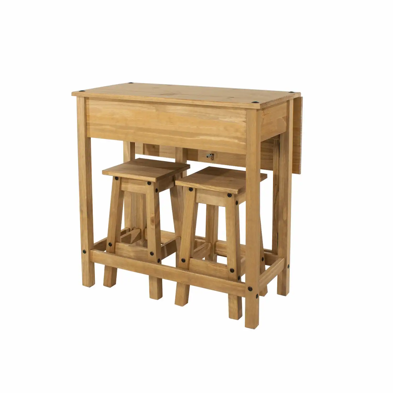 Compact Waxed Pine Breakfast Drop Leaf Kitchen Dining Table 2 Stools Set