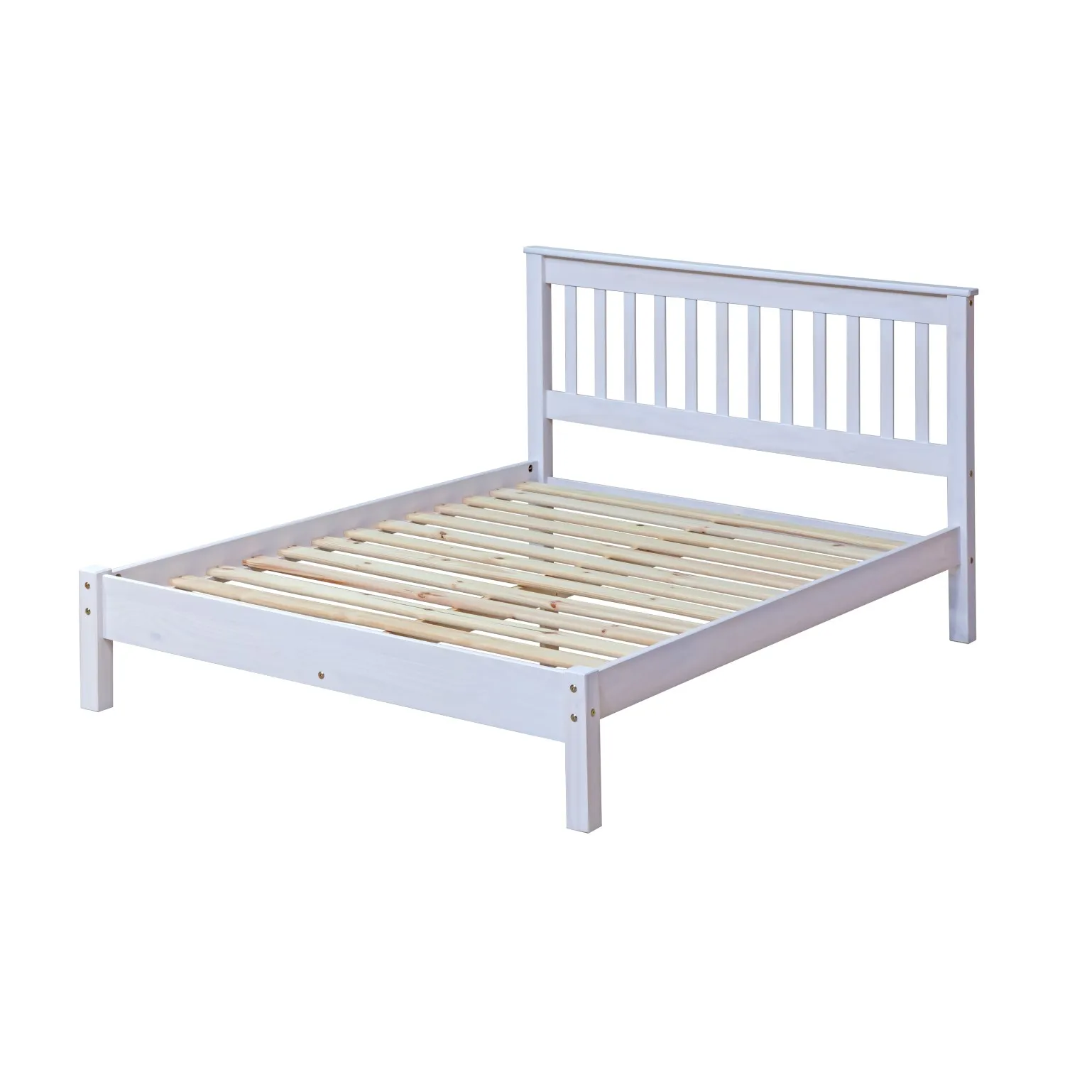 Corona White Wax Finish Double 4ft 6inches Slatted Low End Pinewood Bedstead