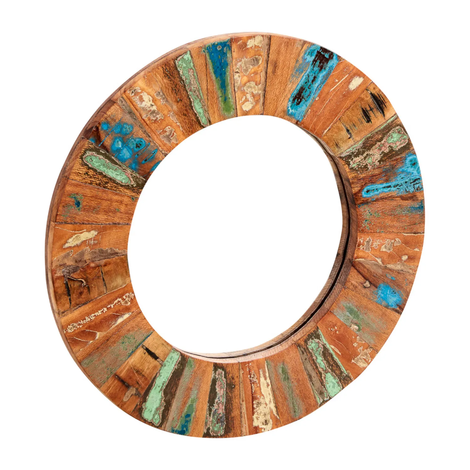 Indian Reclaimed Wood Round Mirror