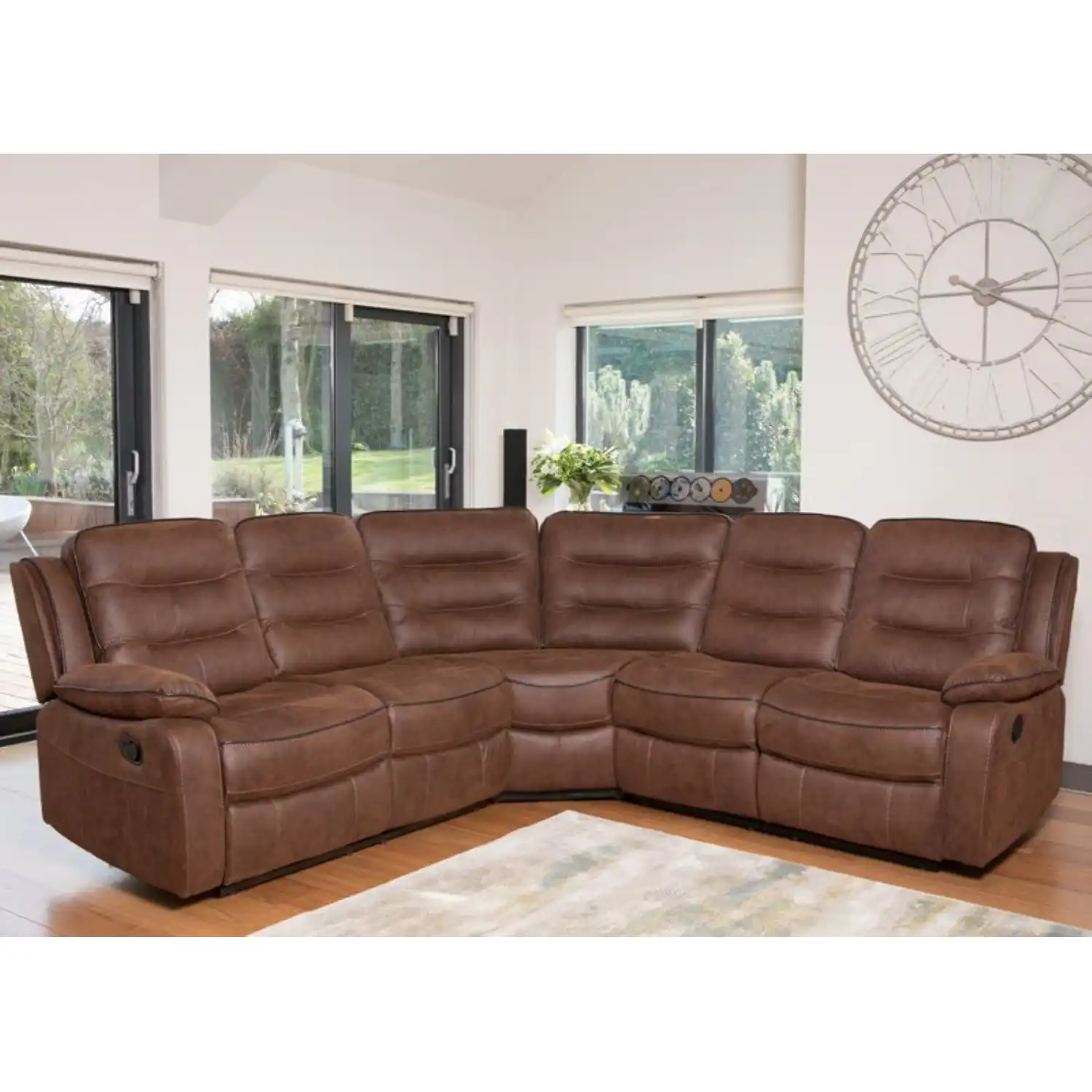 Brown Soft Fabric Corner Sofa Set
