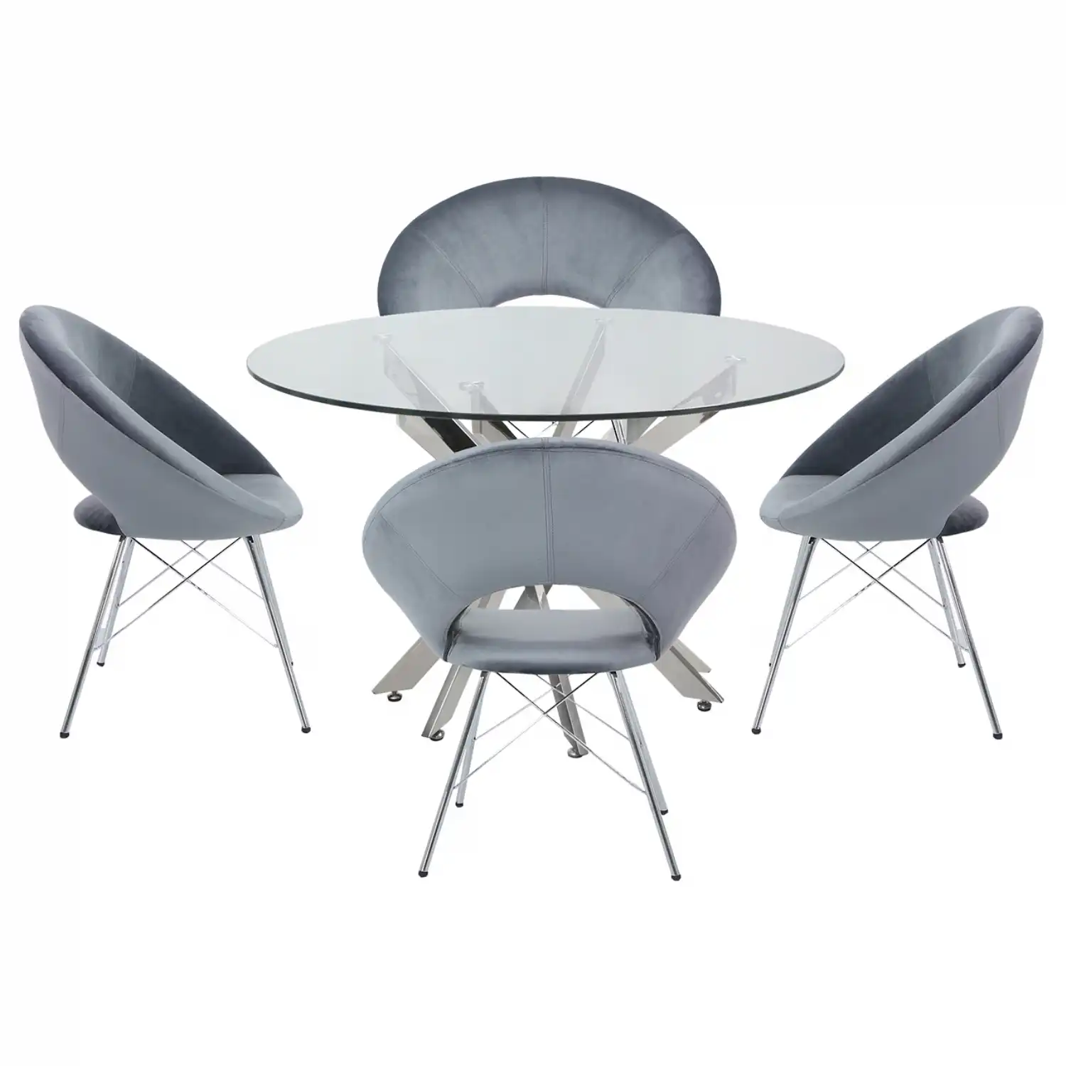 130cm Round Dining Set 4 Grey Orb Chairs