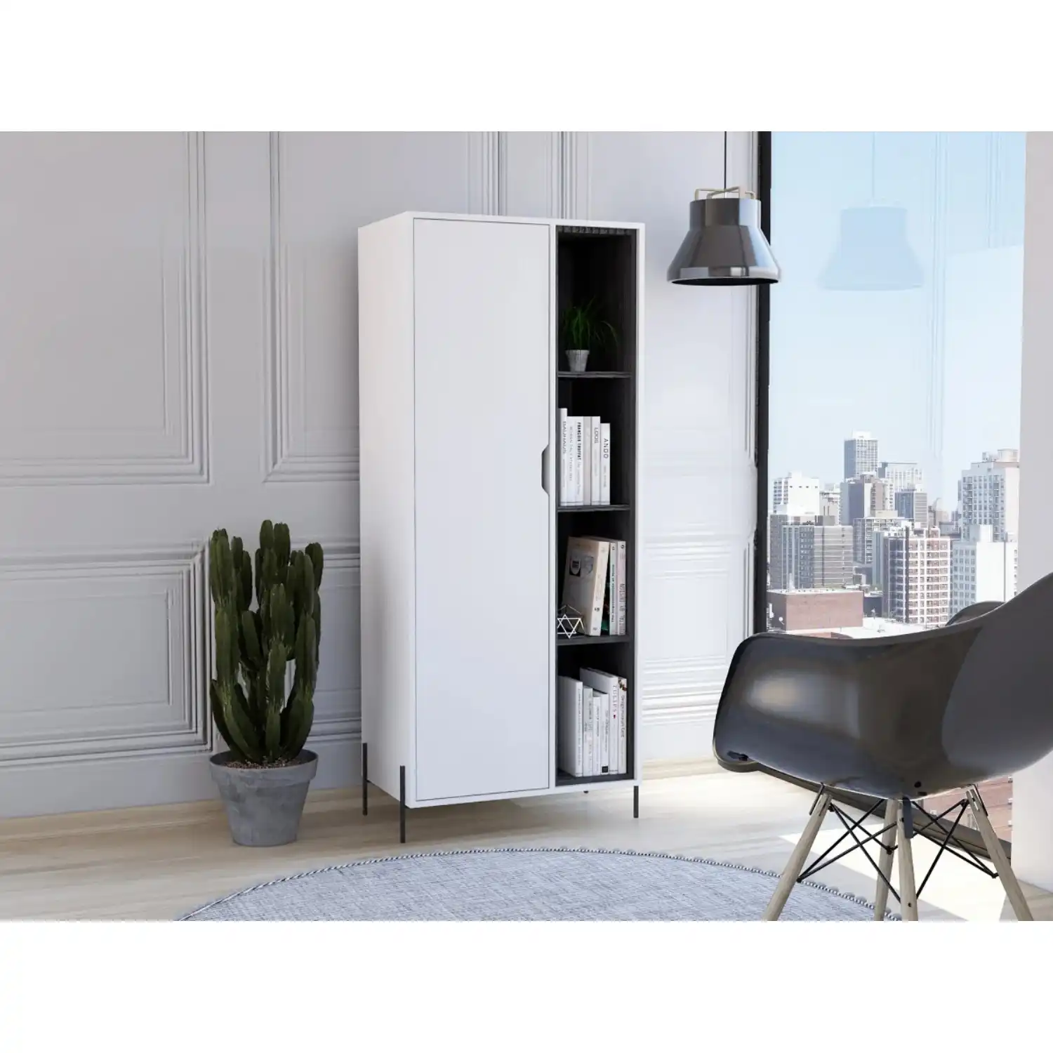 Core White And Carbon Grey Oak Effect 160cm Tall Bookcase Display Unit 1 Door