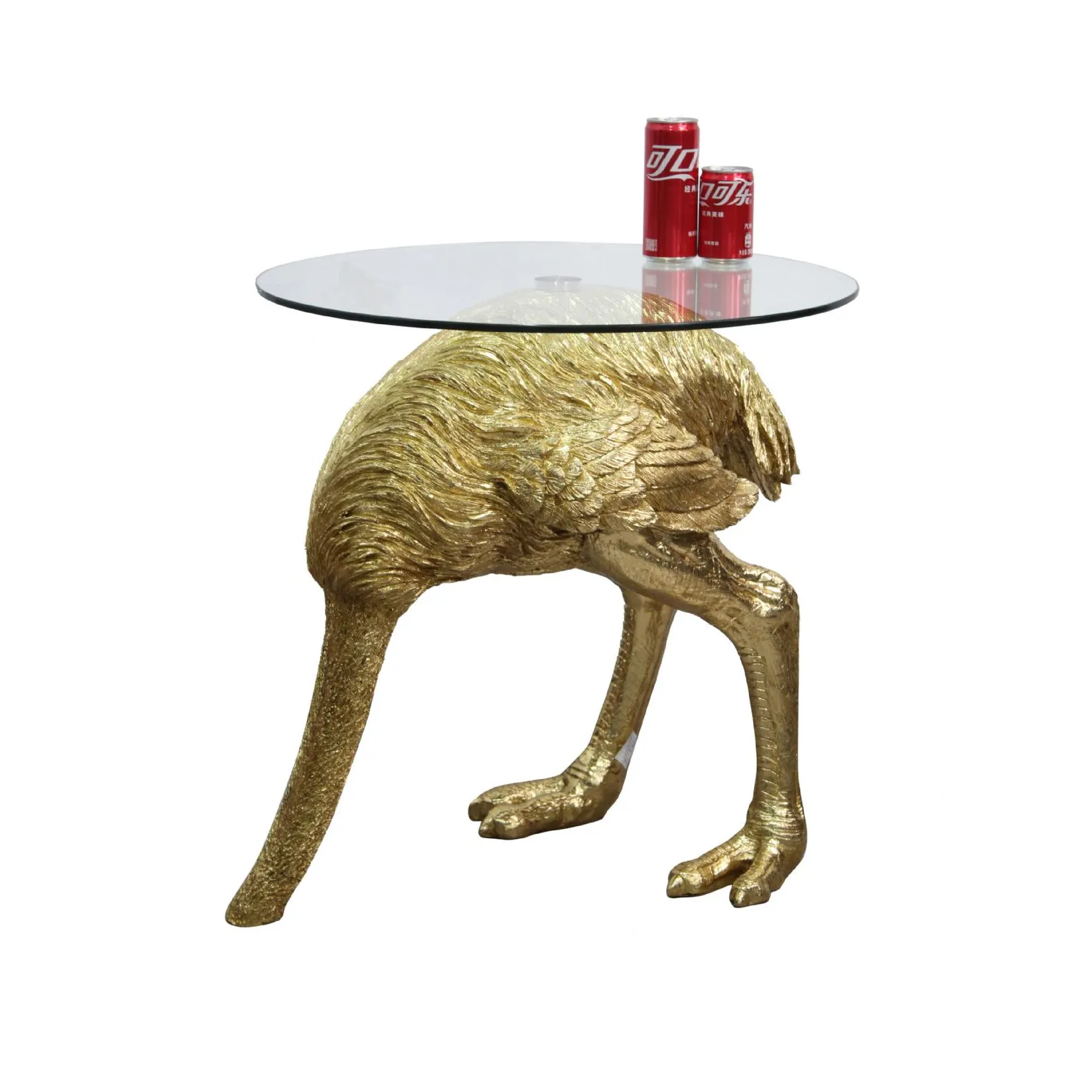 Large Gold Ostrich Side Table With Glass Top
