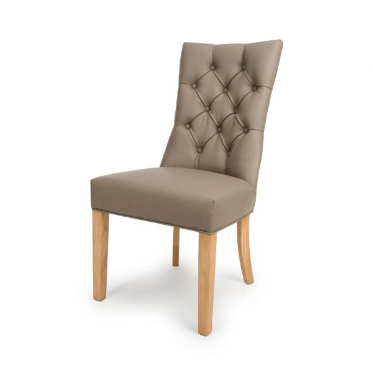 Taupe Leather Effect Buttoned Back Dining Chair Oak Legs