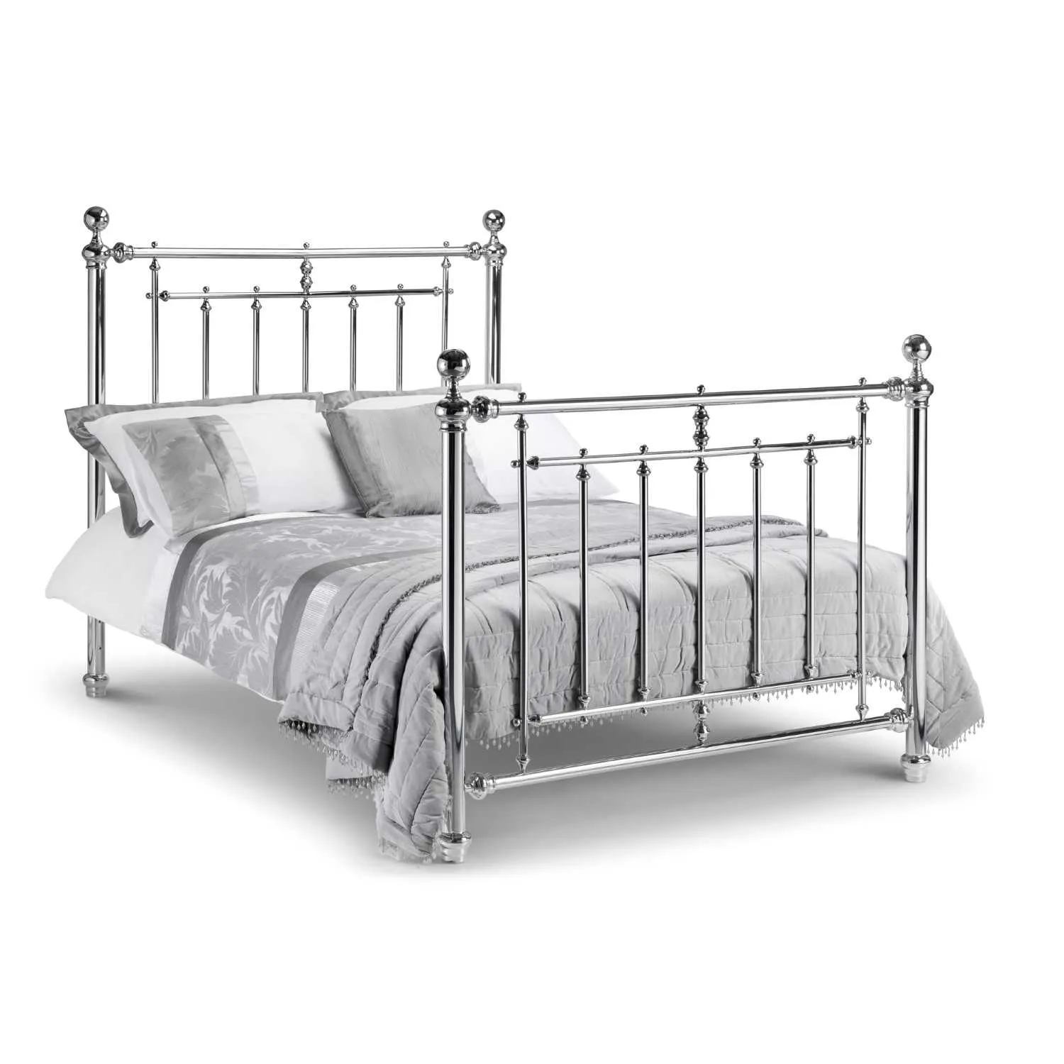 Chrome Plated Finish Metal Bed Frame 135cm 4ft6in Double High Foot End Traditional