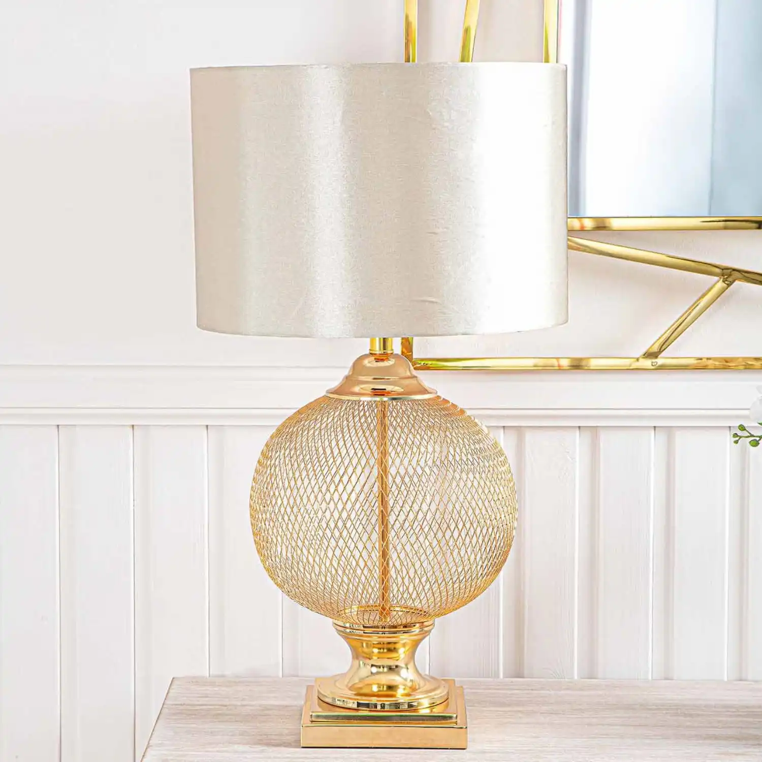 78cm Round Wire Mesh Base Table Lamp Champagne Shade